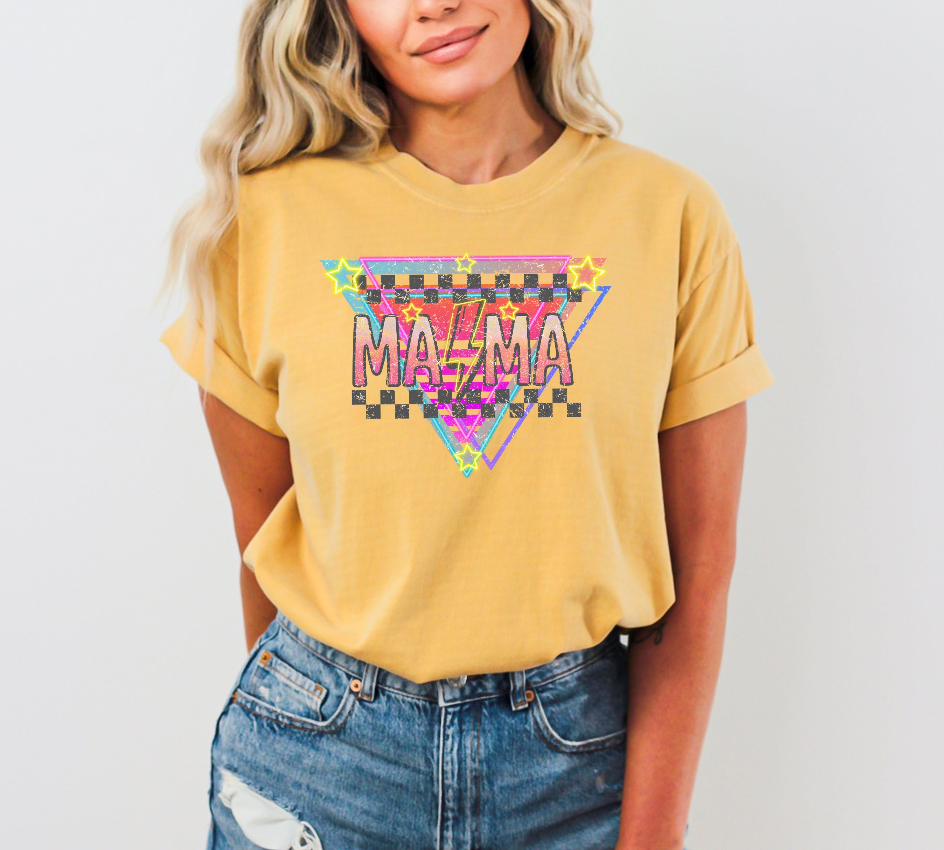 Retro Mama 80s Style Colorful Vintage Mom Baby Shower Pregnant Comfort Colors Tee