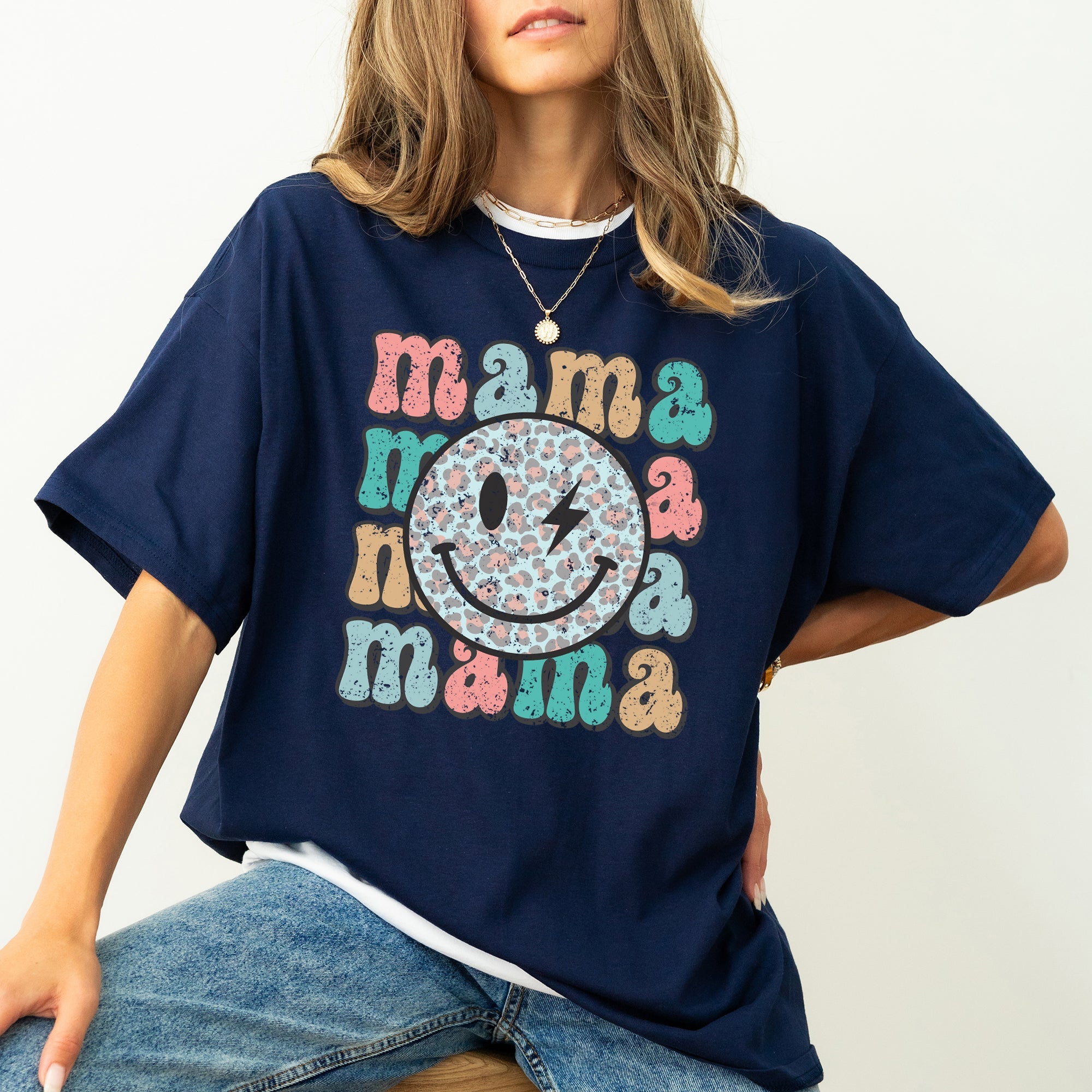 Retro Mama Smiley Leopard Print Mother's Day Mom Graphic Edition Comfort Colors Tee