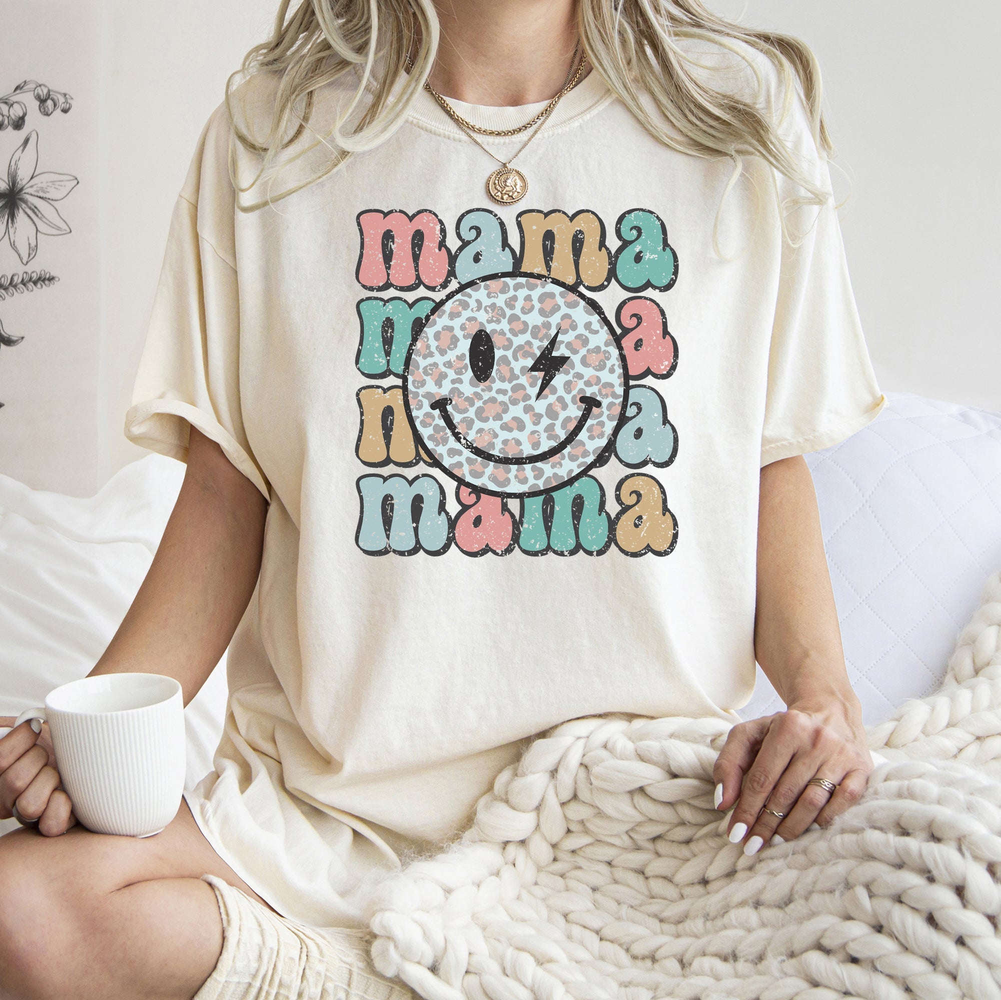 Retro Mama Smiley Leopard Print Mother's Day Mom Graphic Edition Comfort Colors Tee