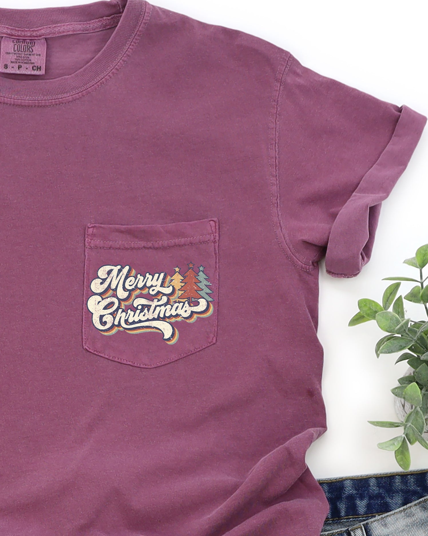 Retro Merry Christmas Pocket Santa Snow Xmas Vintage Holiday Themed Comfort Colors Tee