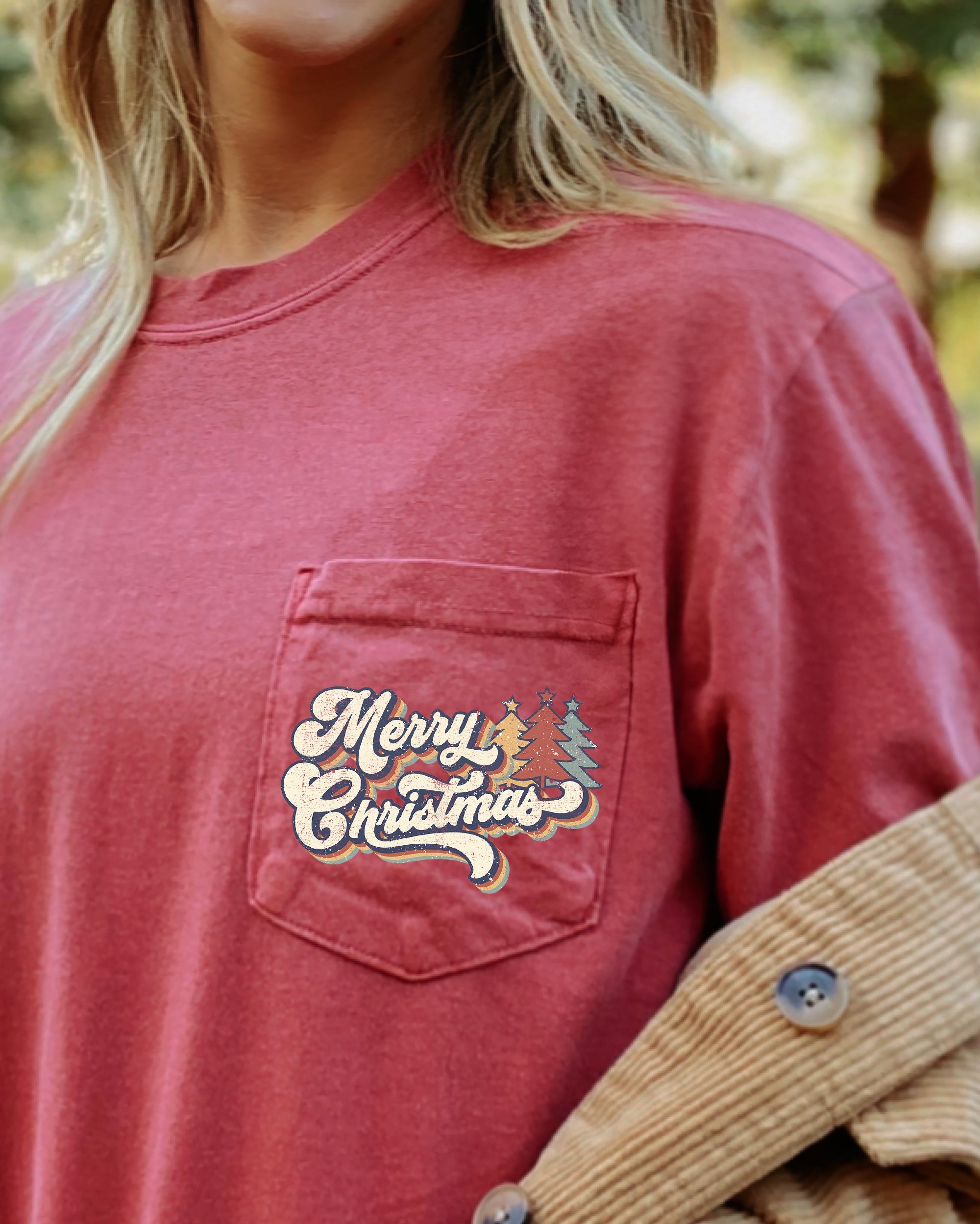 Retro Merry Christmas Pocket Santa Snow Xmas Vintage Holiday Themed Comfort Colors Tee