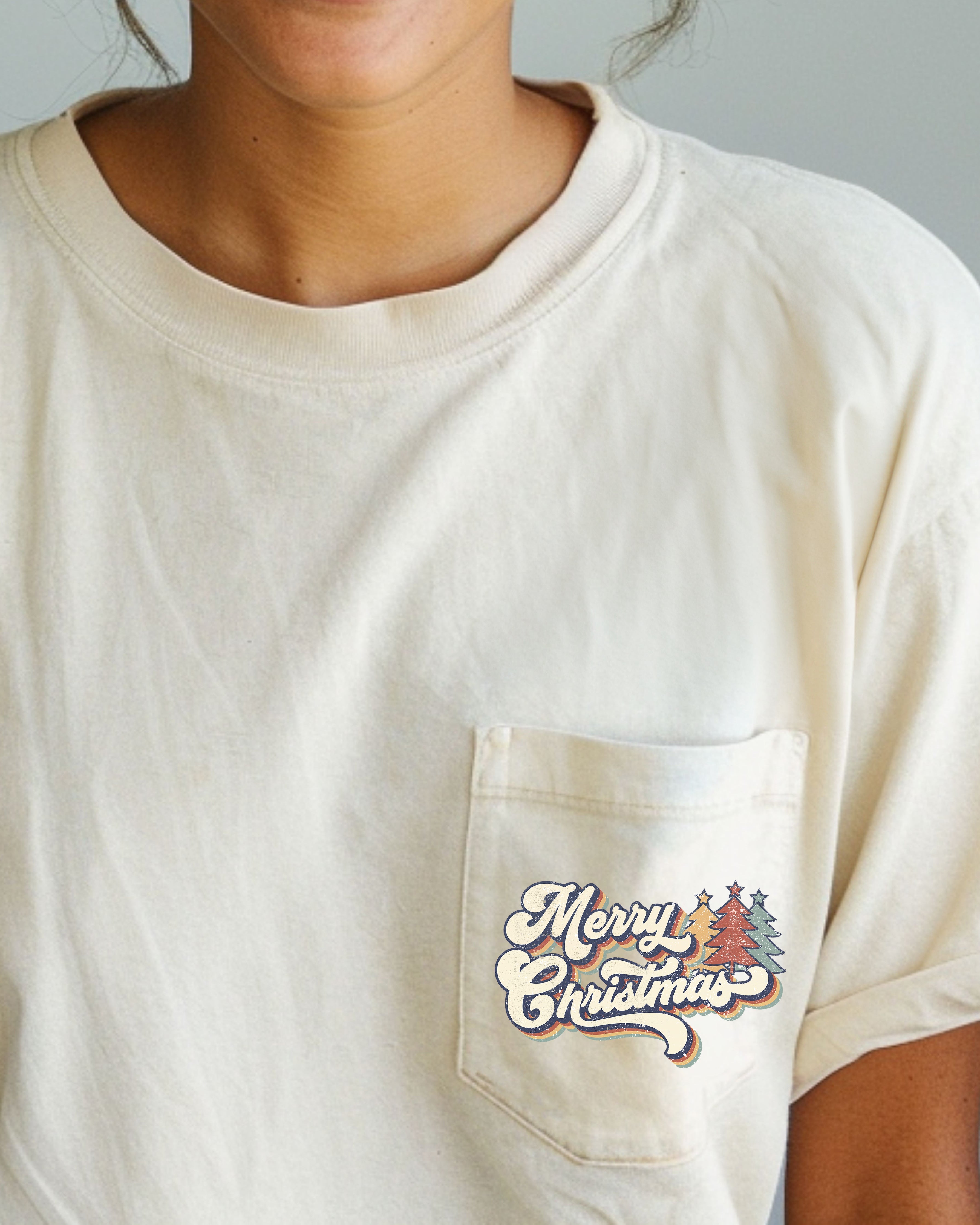 Retro Merry Christmas Pocket Santa Snow Xmas Vintage Holiday Themed Comfort Colors Tee
