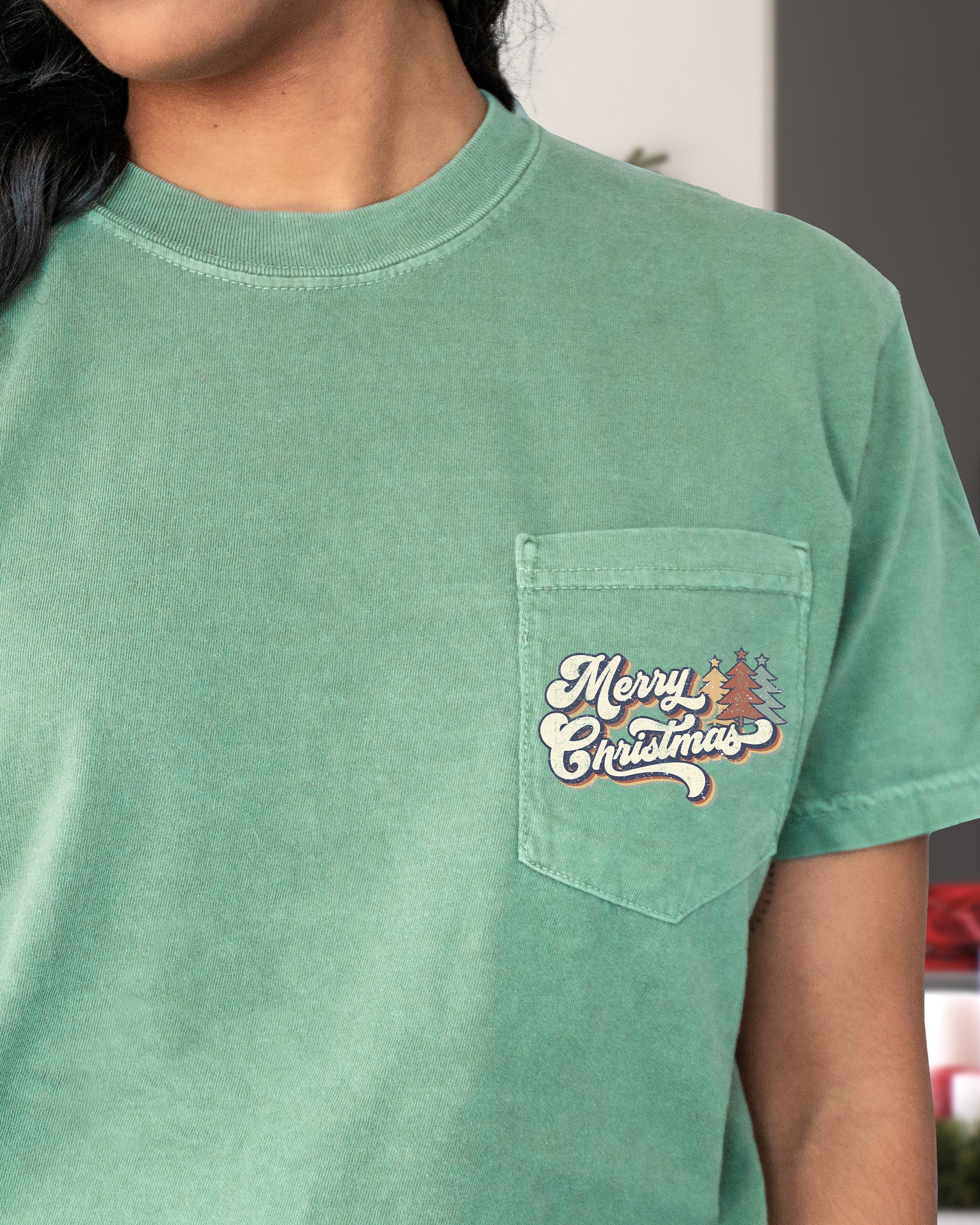 Retro Merry Christmas Pocket Santa Snow Xmas Vintage Holiday Themed Comfort Colors Tee