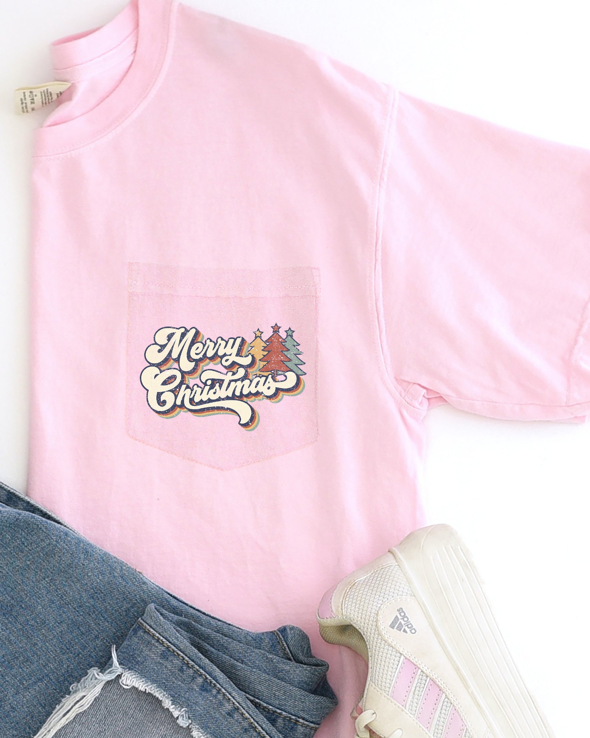 Retro Merry Christmas Pocket Santa Snow Xmas Vintage Holiday Themed Comfort Colors Tee