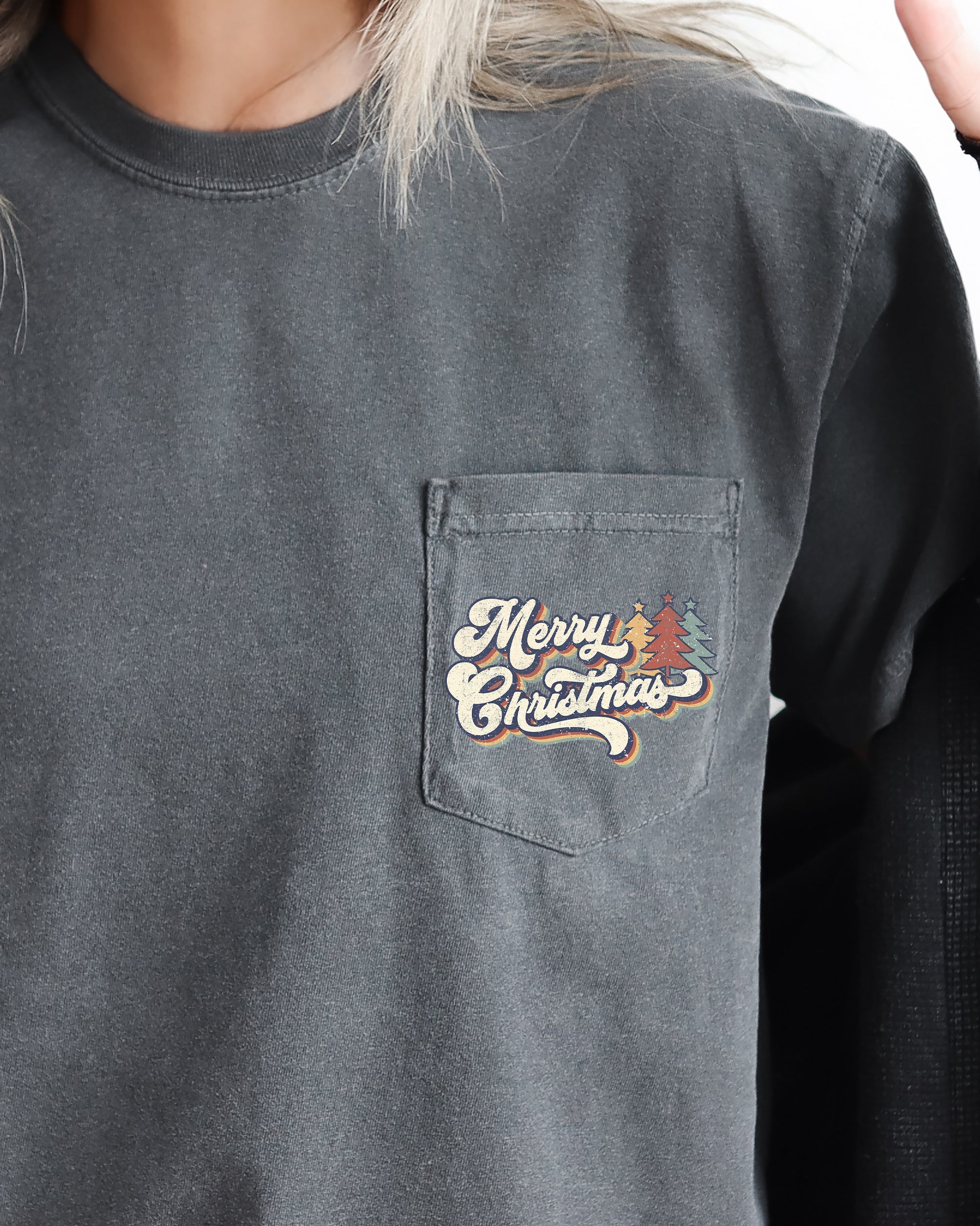 Retro Merry Christmas Pocket Santa Snow Xmas Vintage Holiday Themed Comfort Colors Tee