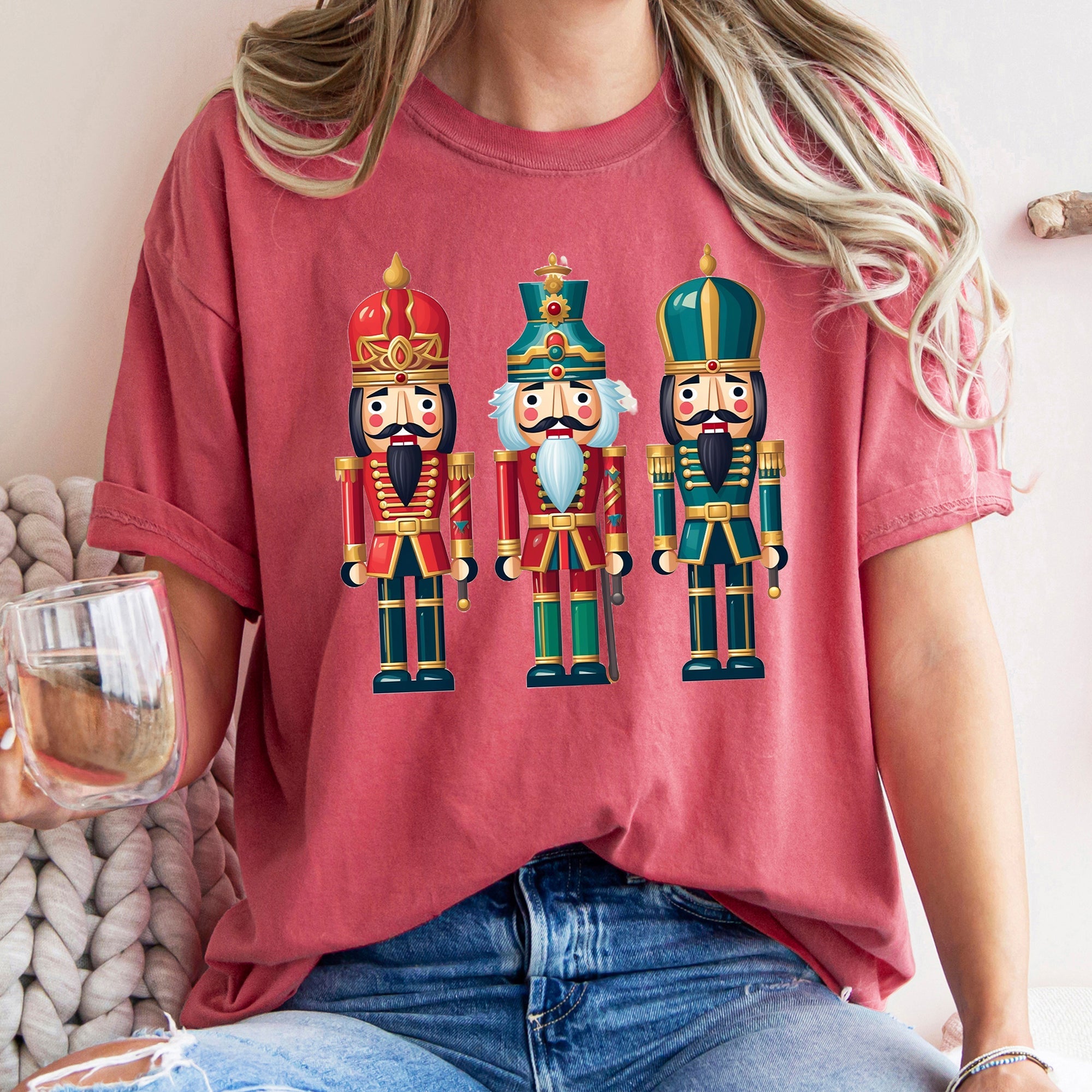 Retro Nutcrackers Classic Colorful Christmas Print Illustration For Holiday Season And Nostalgia Comfort Colors Tee