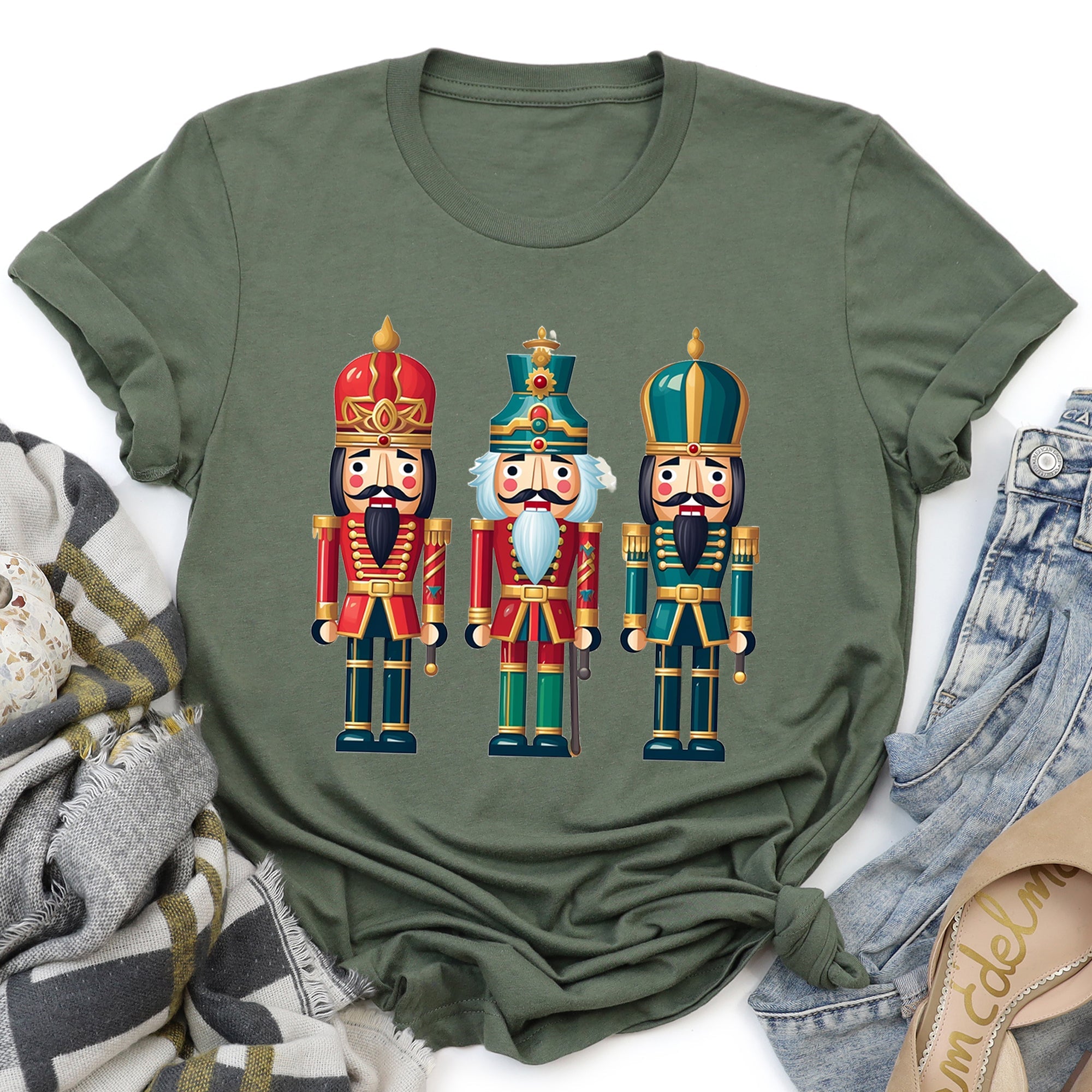 Retro Nutcrackers Classic Christmas Colorful Festive Scene Illustration Graphic Tee