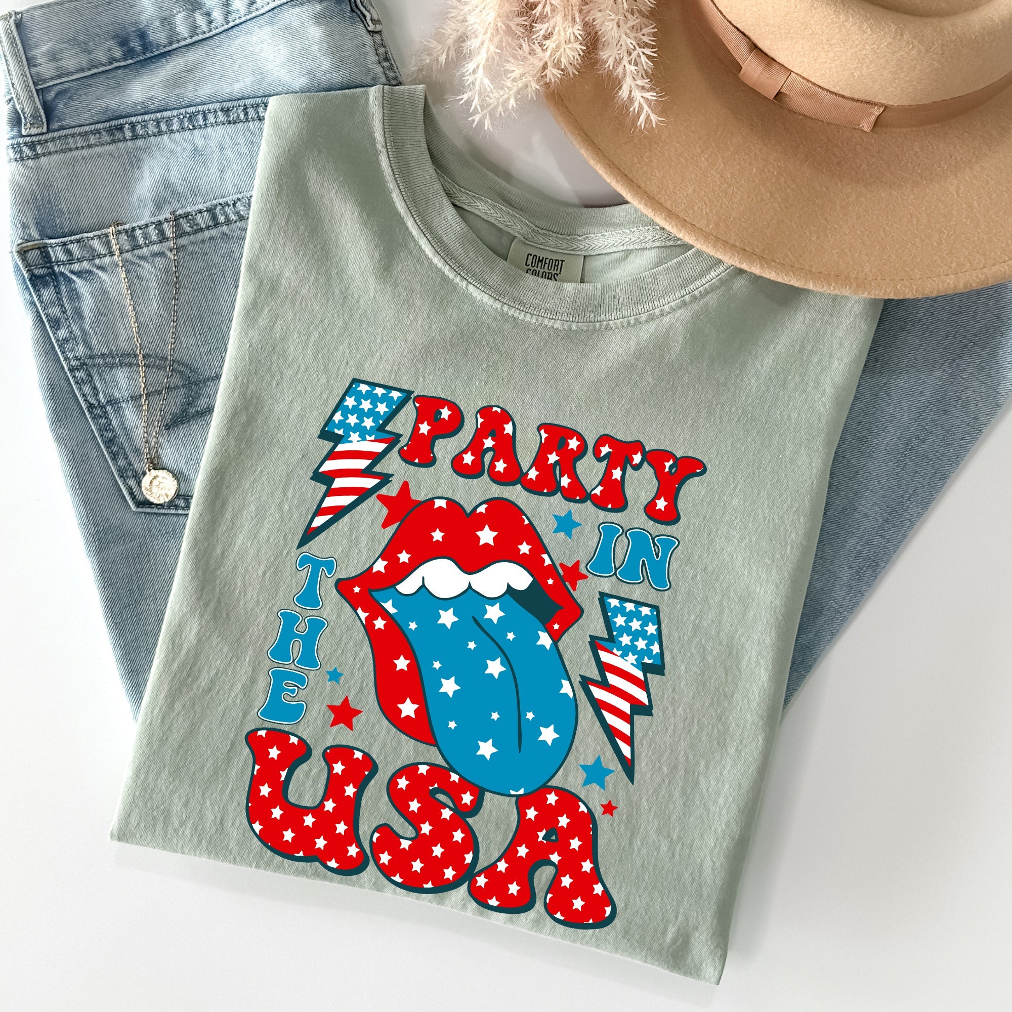 Retro Party In The USA Tongue Fourth Of July Vintage Americana Design Comfort Colors Tee