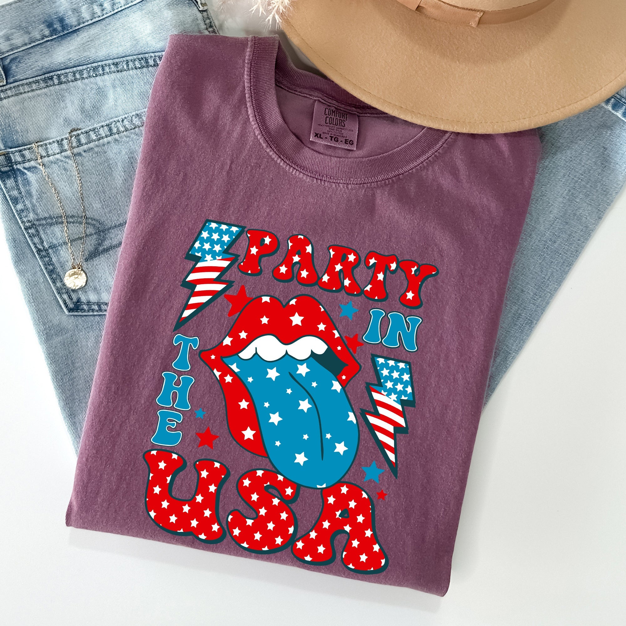 Retro Party In The USA Tongue Fourth Of July Vintage Americana Design Comfort Colors Tee