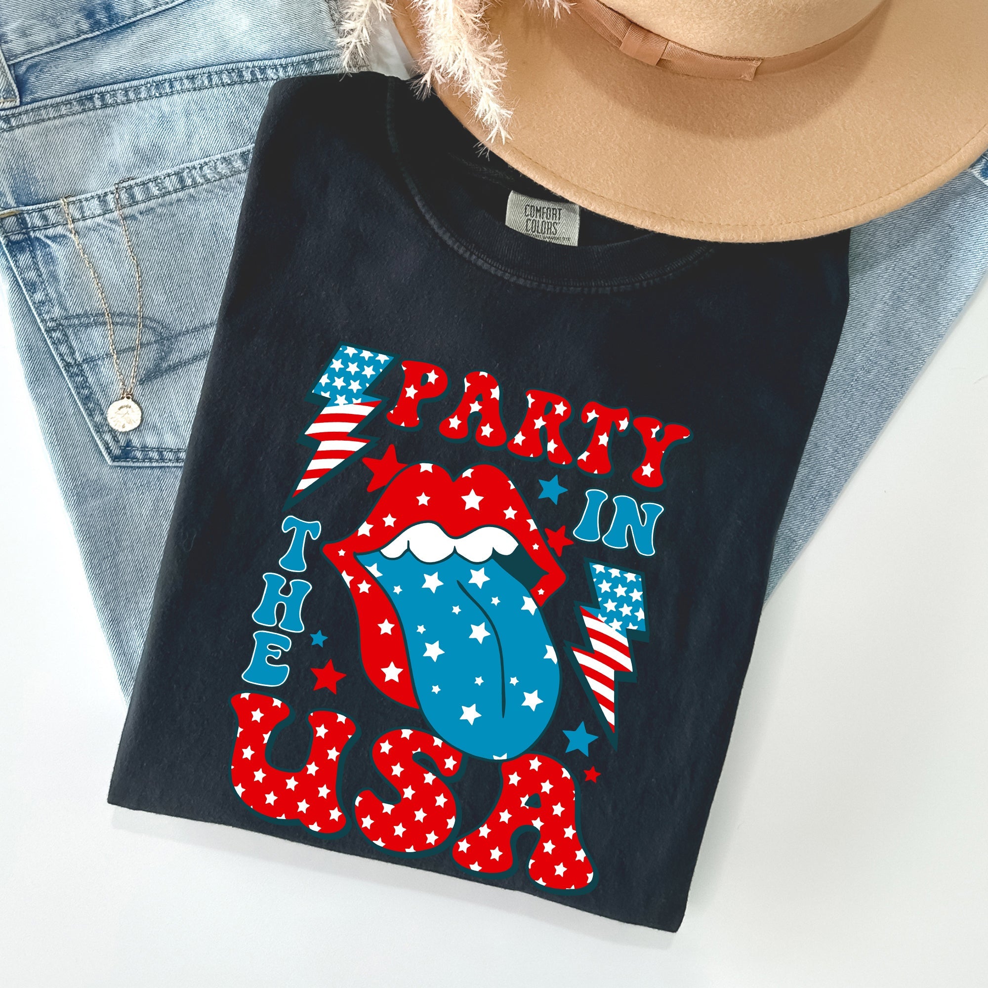 Retro Party In The USA Tongue Fourth Of July Vintage Americana Design Comfort Colors Tee