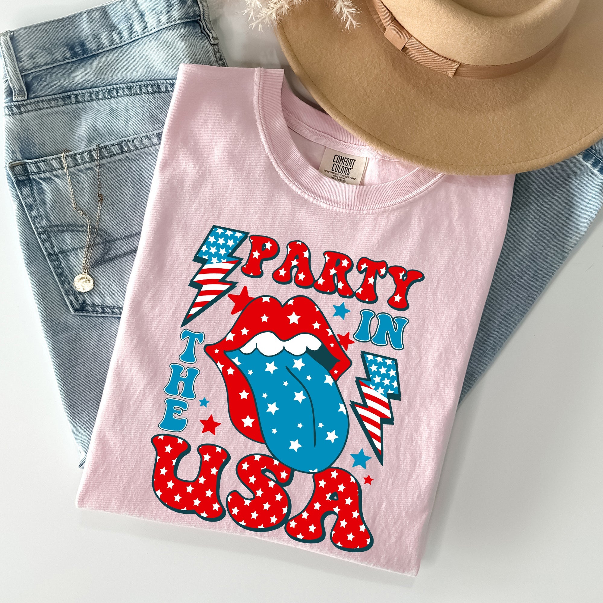 Retro Party In The USA Tongue Fourth Of July Vintage Americana Design Comfort Colors Tee
