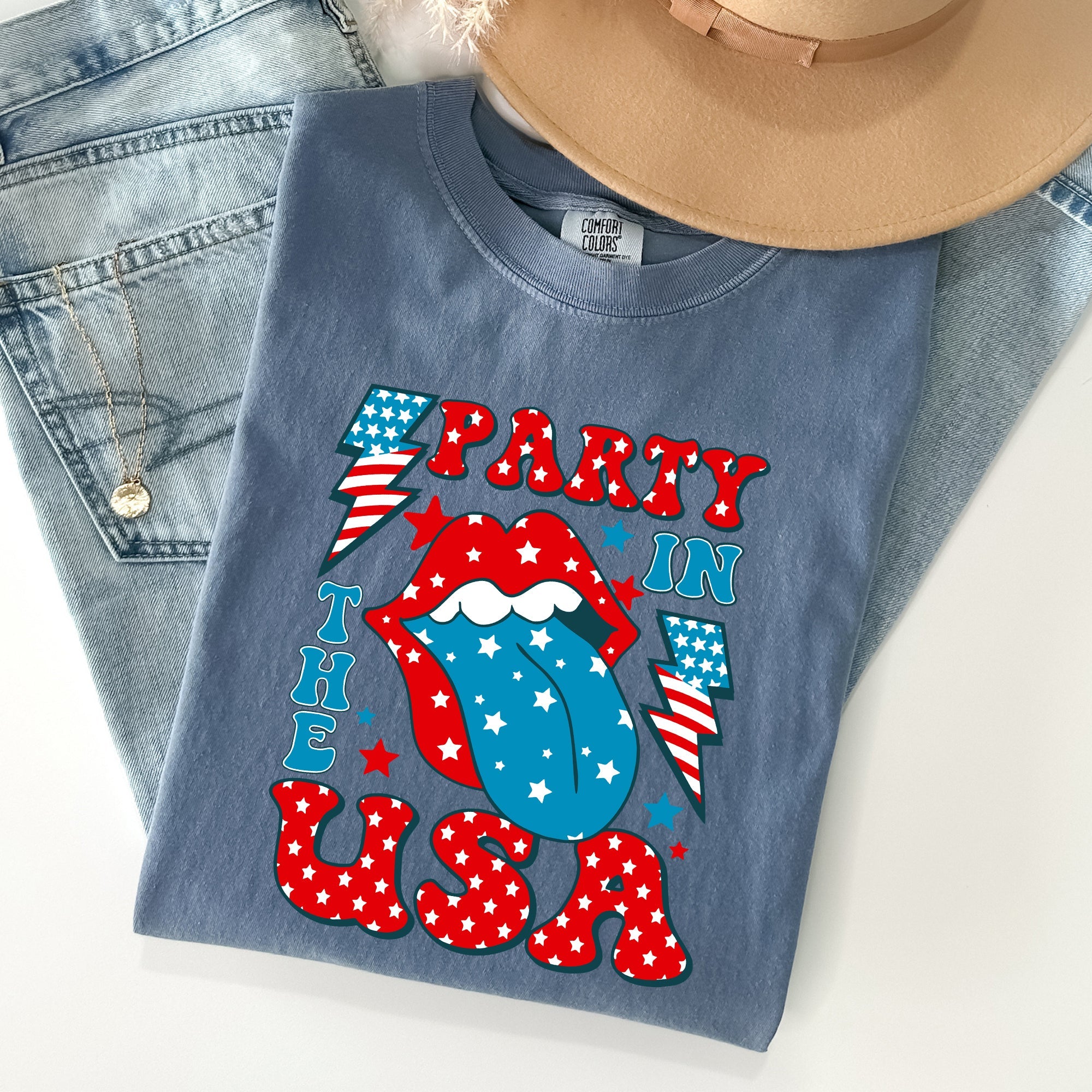 Retro Party In The USA Tongue Fourth Of July Vintage Americana Design Comfort Colors Tee