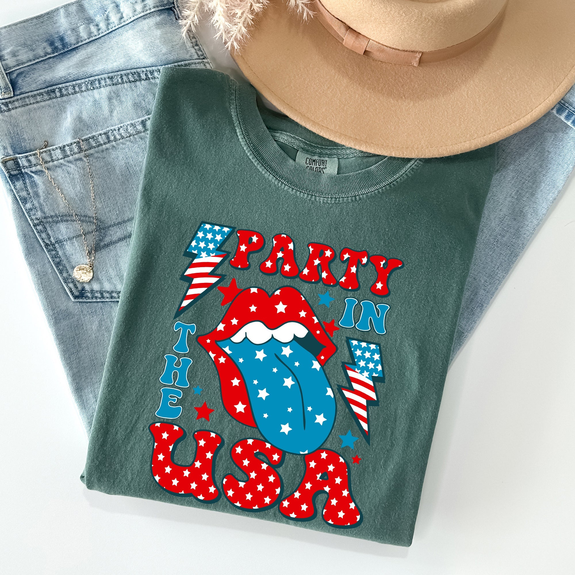 Retro Party In The USA Tongue Fourth Of July Vintage Americana Design Comfort Colors Tee