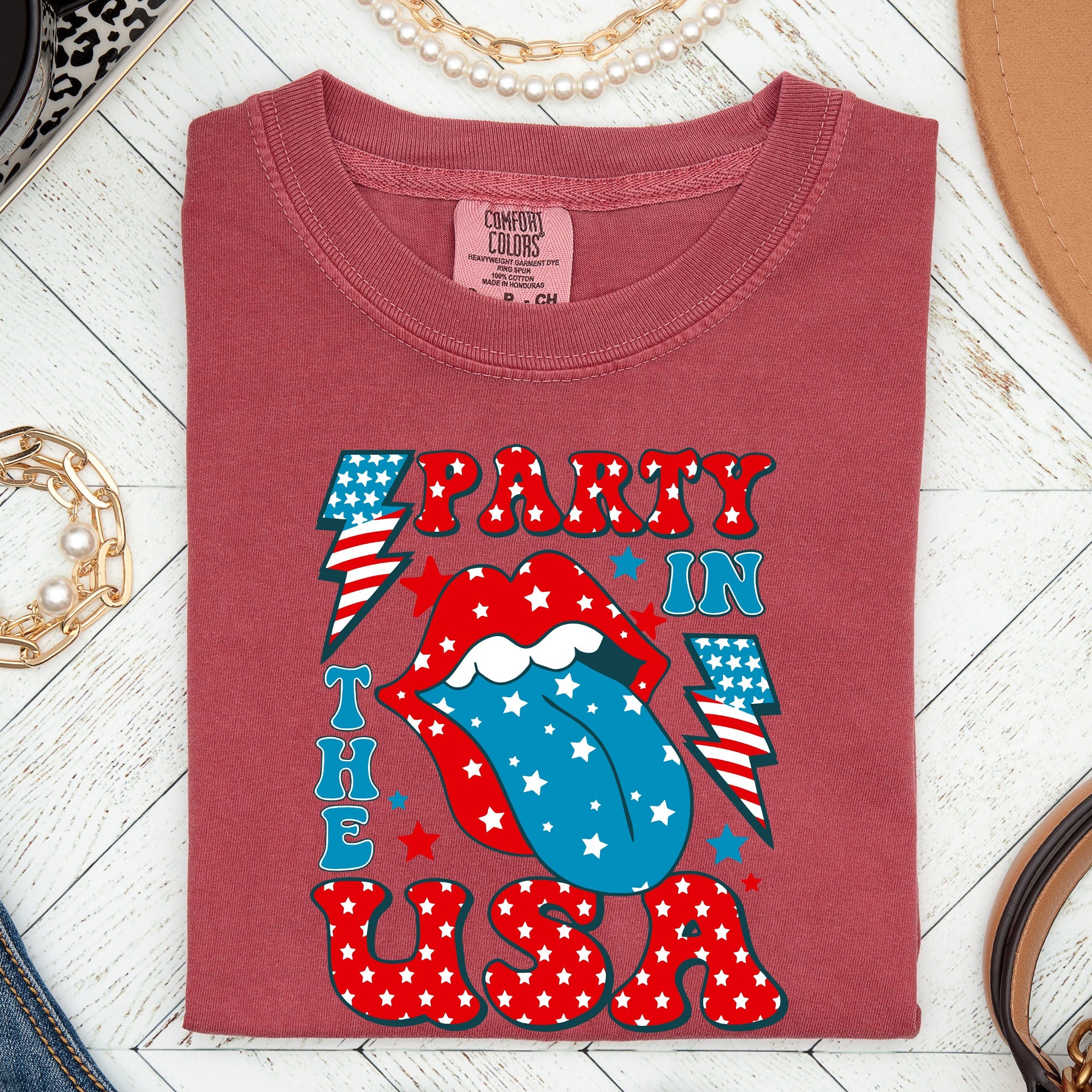 Retro Party In The USA Tongue Fourth Of July Vintage Americana Design Comfort Colors Tee