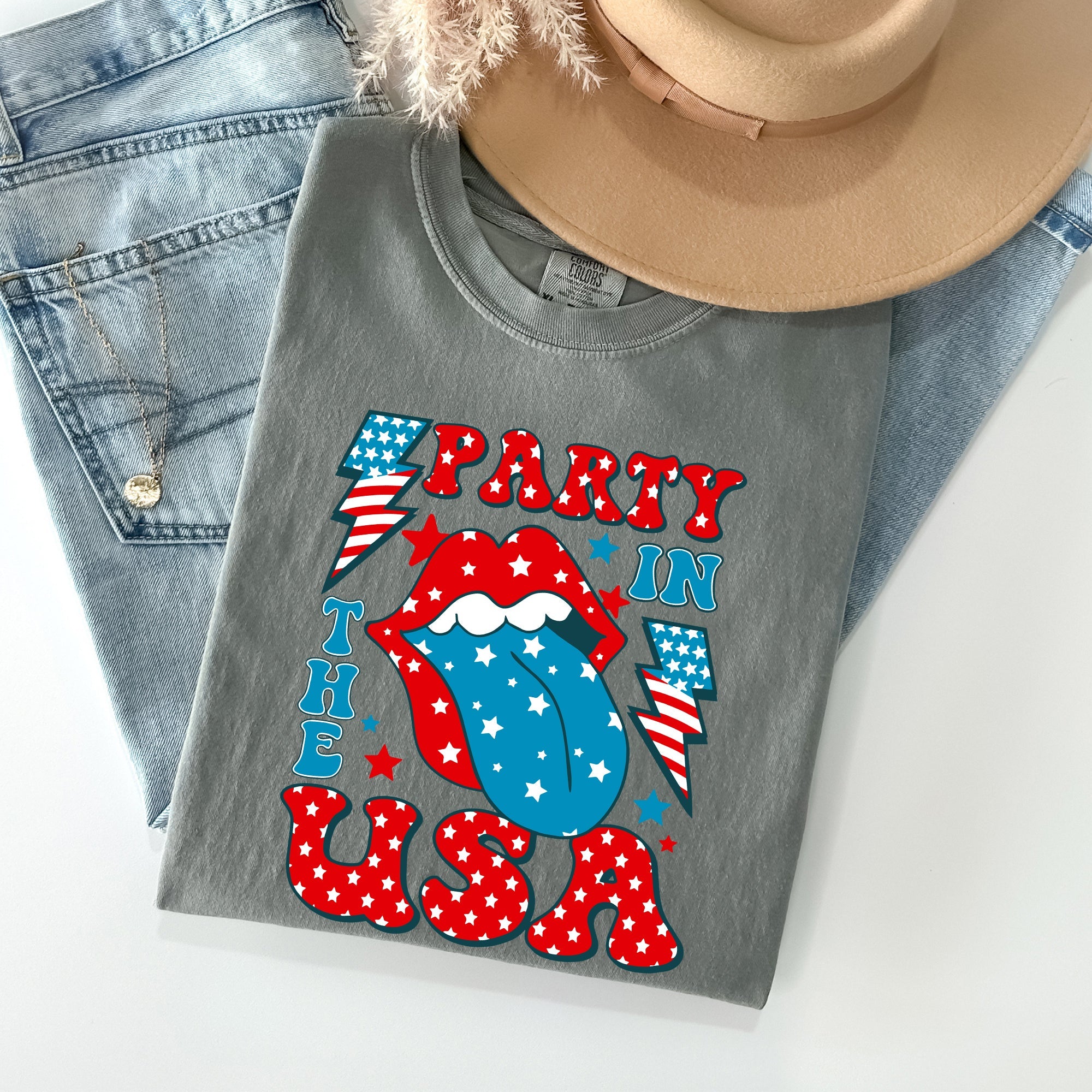 Retro Party In The USA Tongue Fourth Of July Vintage Americana Design Comfort Colors Tee