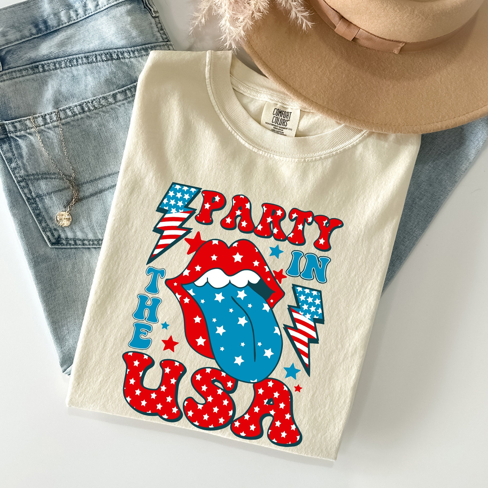 Retro Party In The USA Tongue Fourth Of July Vintage Americana Design Comfort Colors Tee