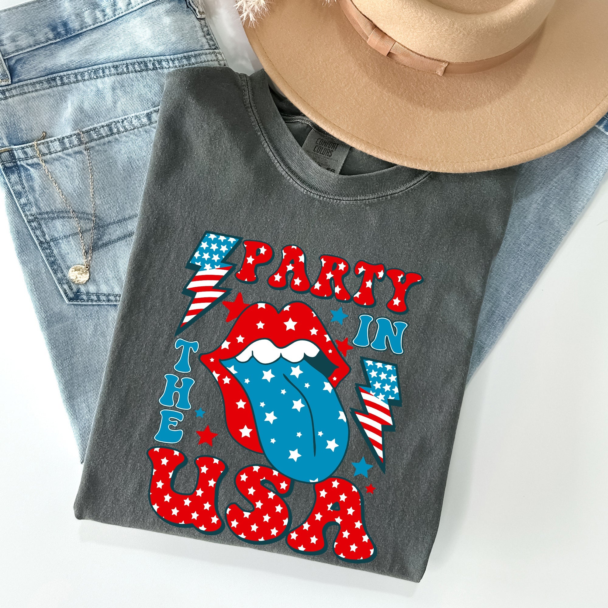 Retro Party In The USA Tongue Fourth Of July Vintage Americana Design Comfort Colors Tee