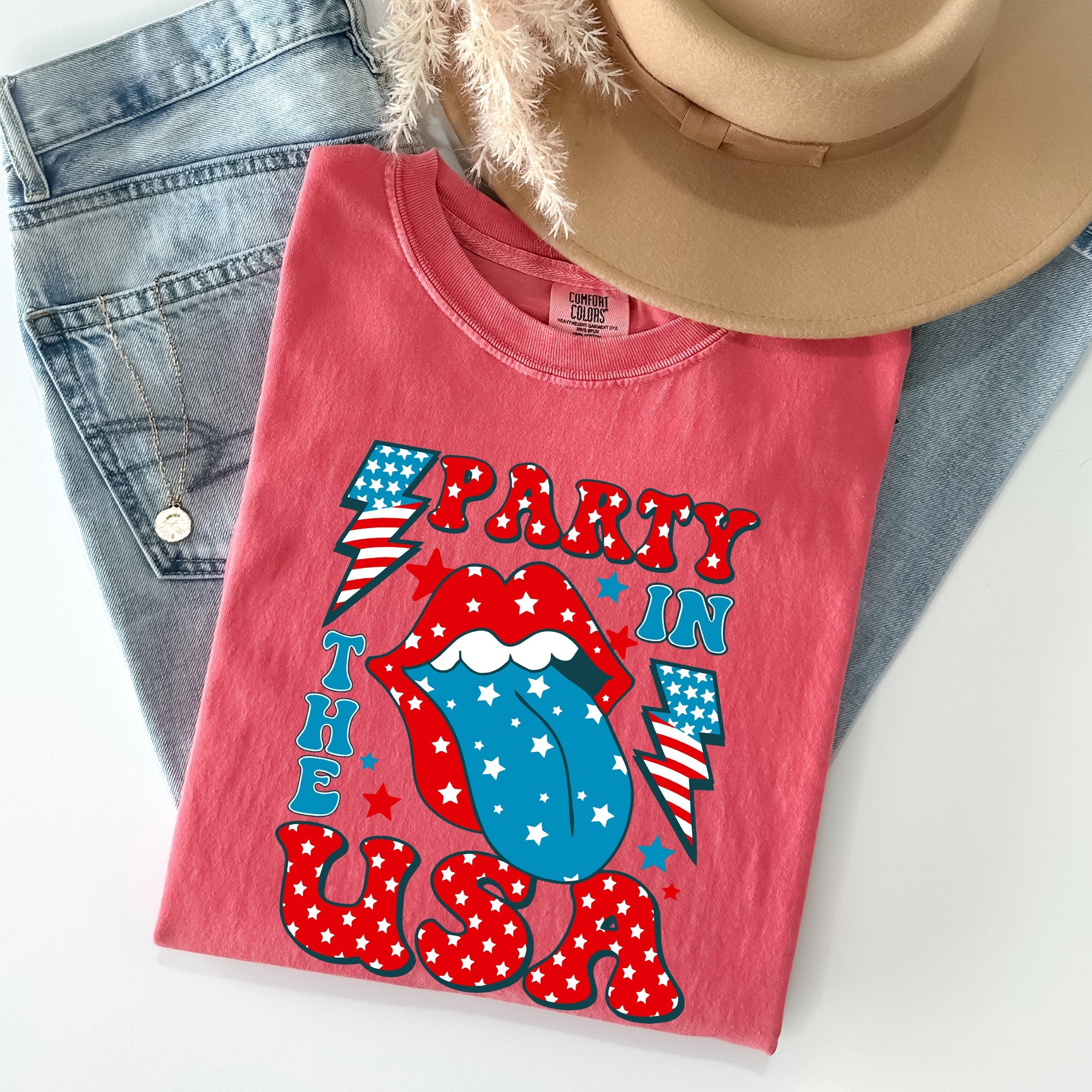 Retro Party In The USA Tongue Fourth Of July Vintage Americana Design Comfort Colors Tee