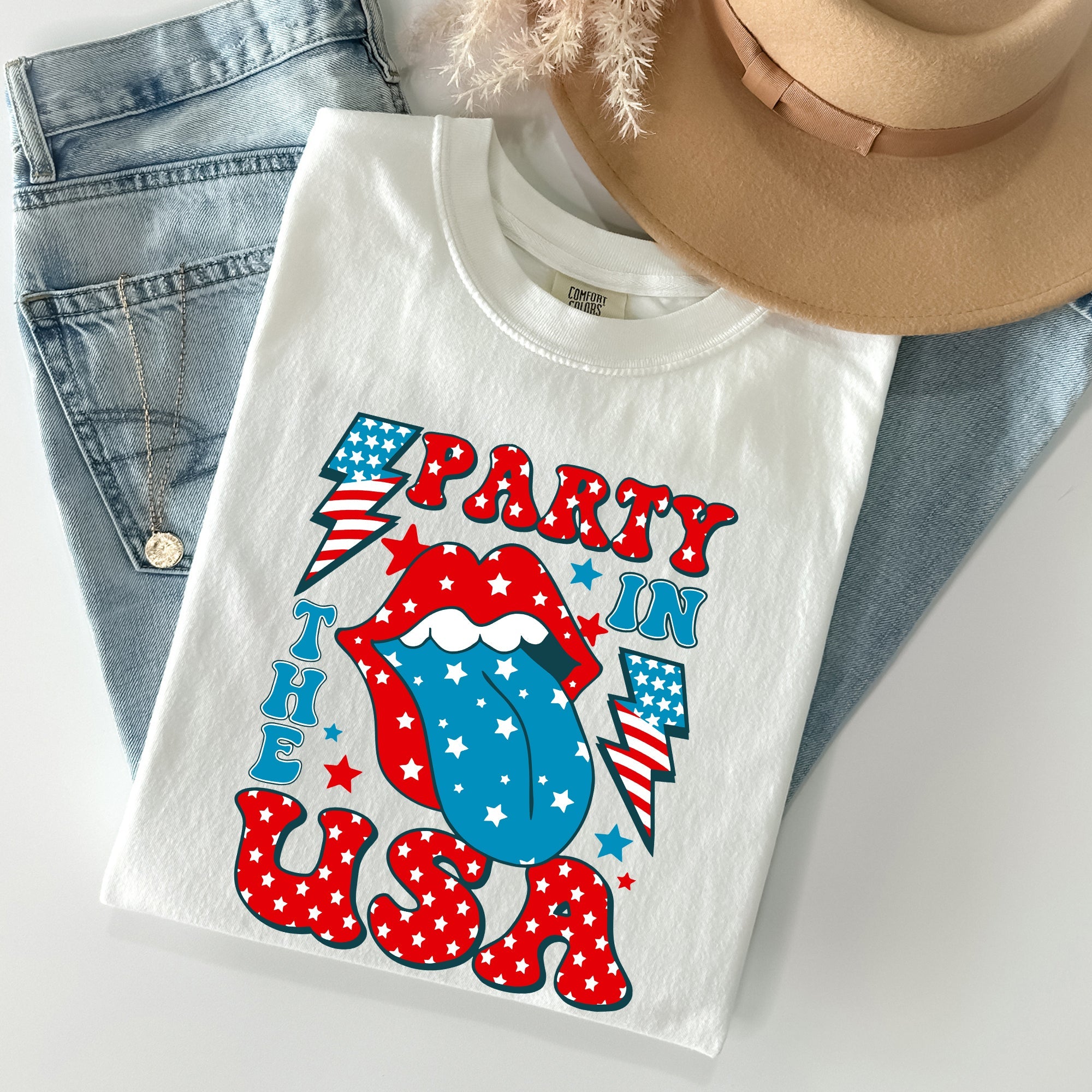 Retro Party In The USA Tongue Fourth Of July Vintage Americana Design Comfort Colors Tee