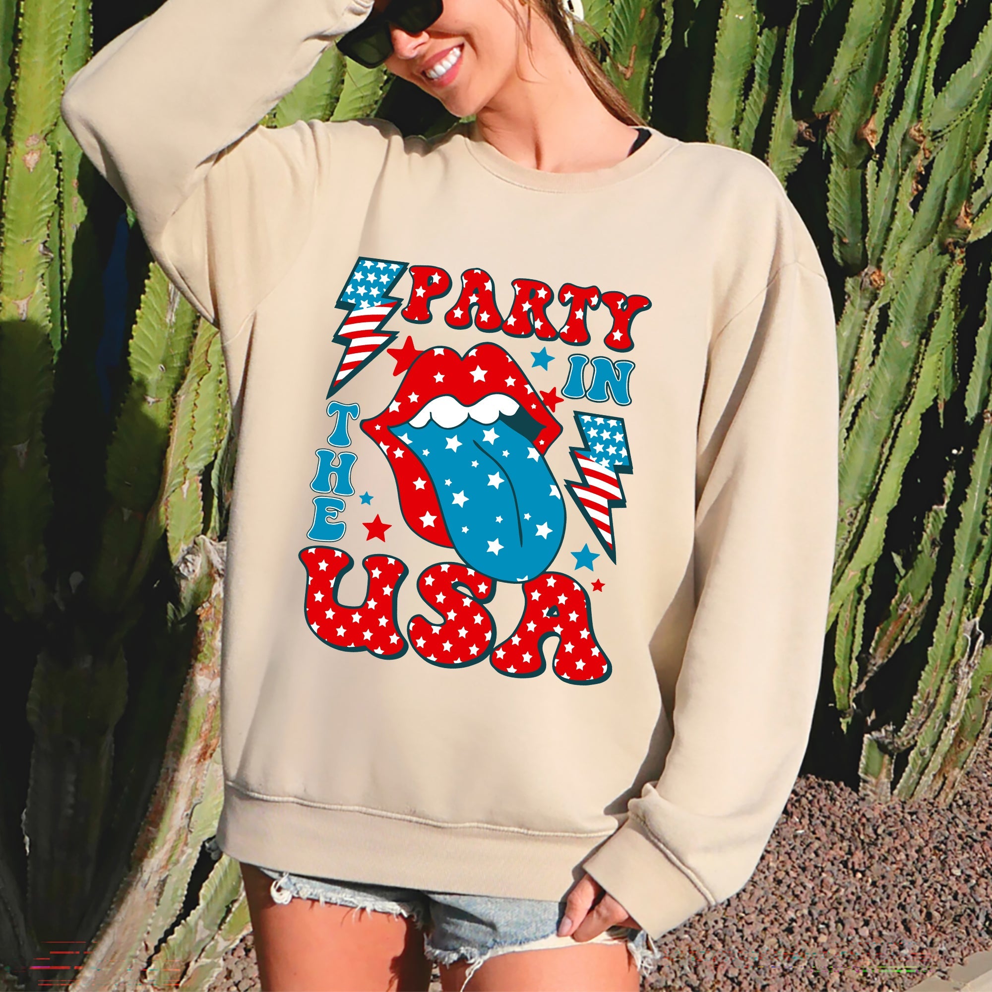Retro Party In The USA Tongue 4th Of July Vintage Patriotic Graphic Edition Sweatshirt