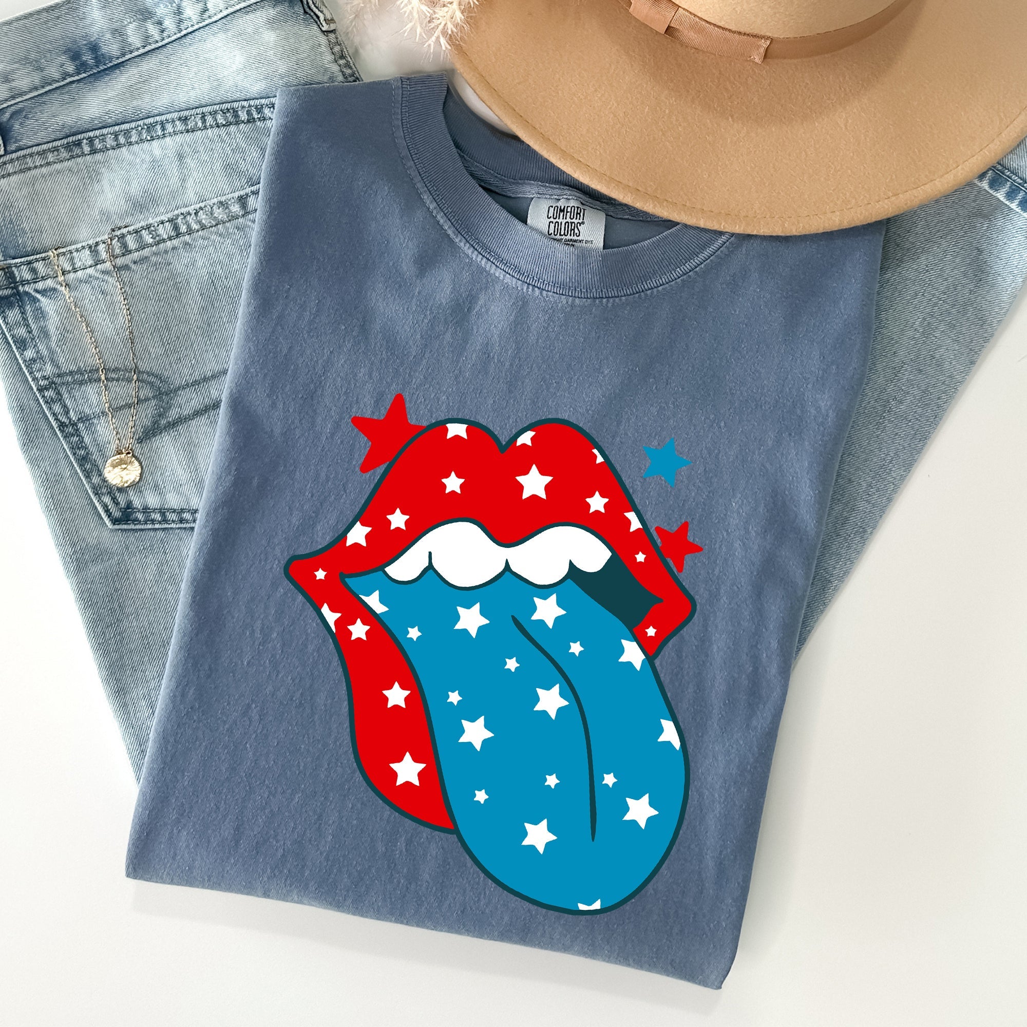 Retro Party In The USA Fourth Of July Tongue Nostalgia Vintage Graphic Design Comfort Colors Tee