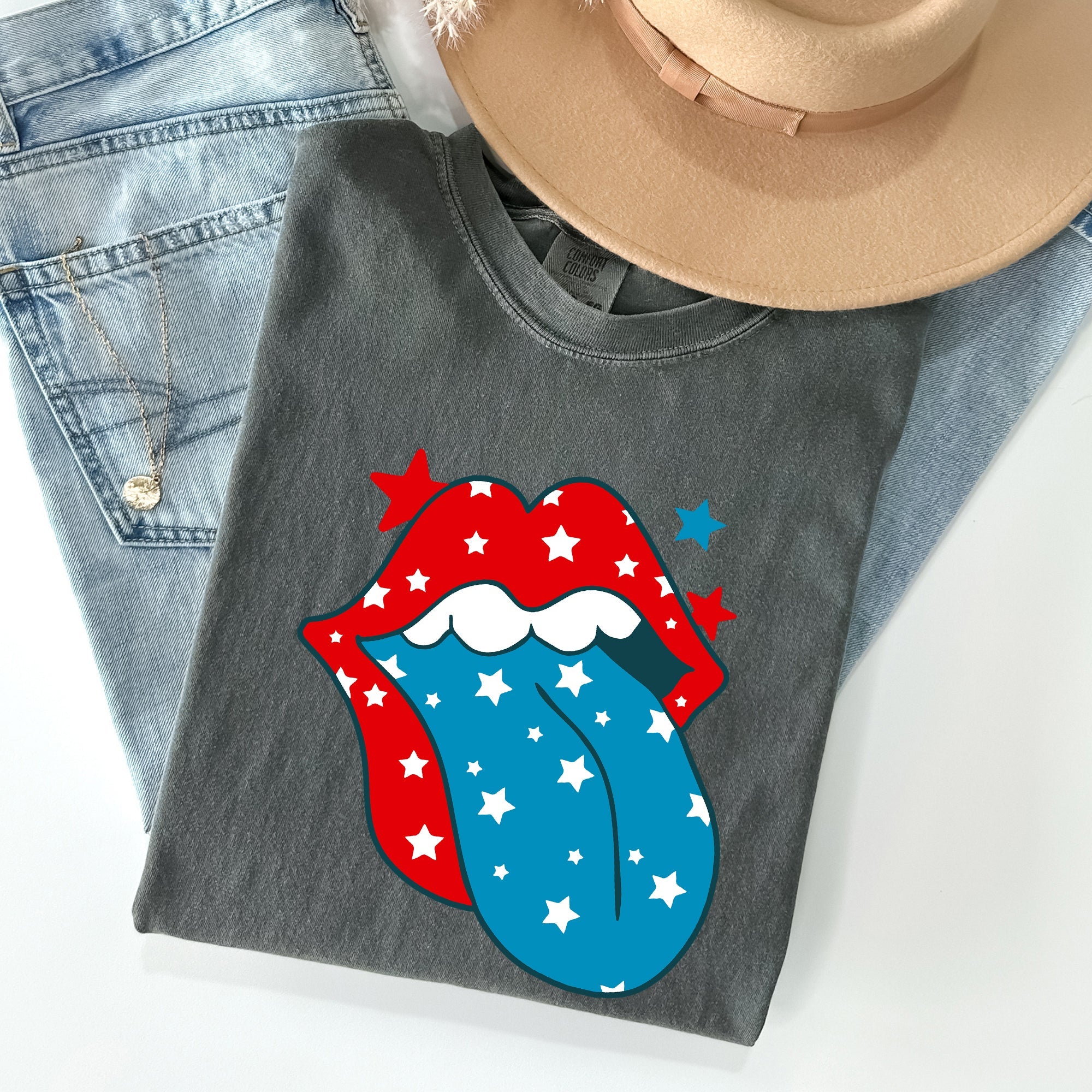 Retro Party In The USA Fourth Of July Tongue Nostalgia Vintage Graphic Design Comfort Colors Tee