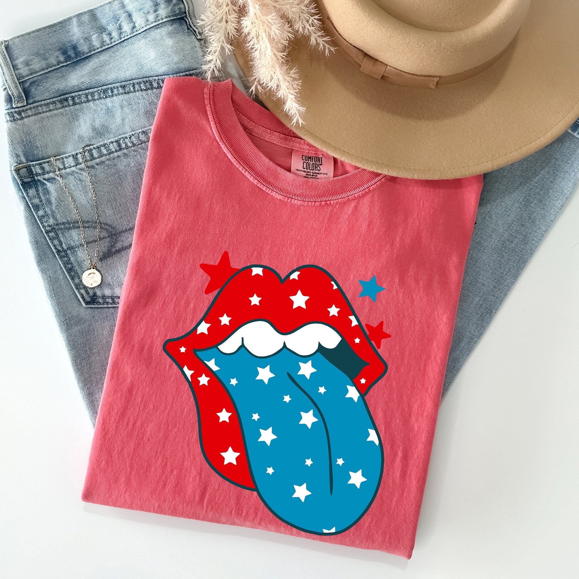 Retro Party In The USA Fourth Of July Tongue Nostalgia Vintage Graphic Design Comfort Colors Tee