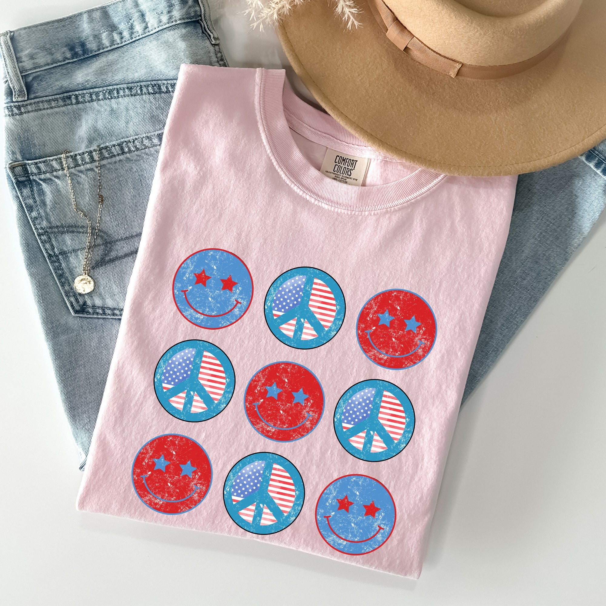 Retro Patriotic Smiley Flag America Peace Vintage Americana Celebration Edition Comfort Colors Tee