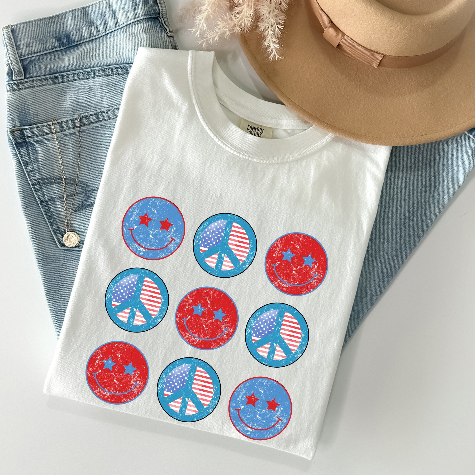 Retro Patriotic Smiley Flag America Peace Vintage Americana Celebration Edition Comfort Colors Tee