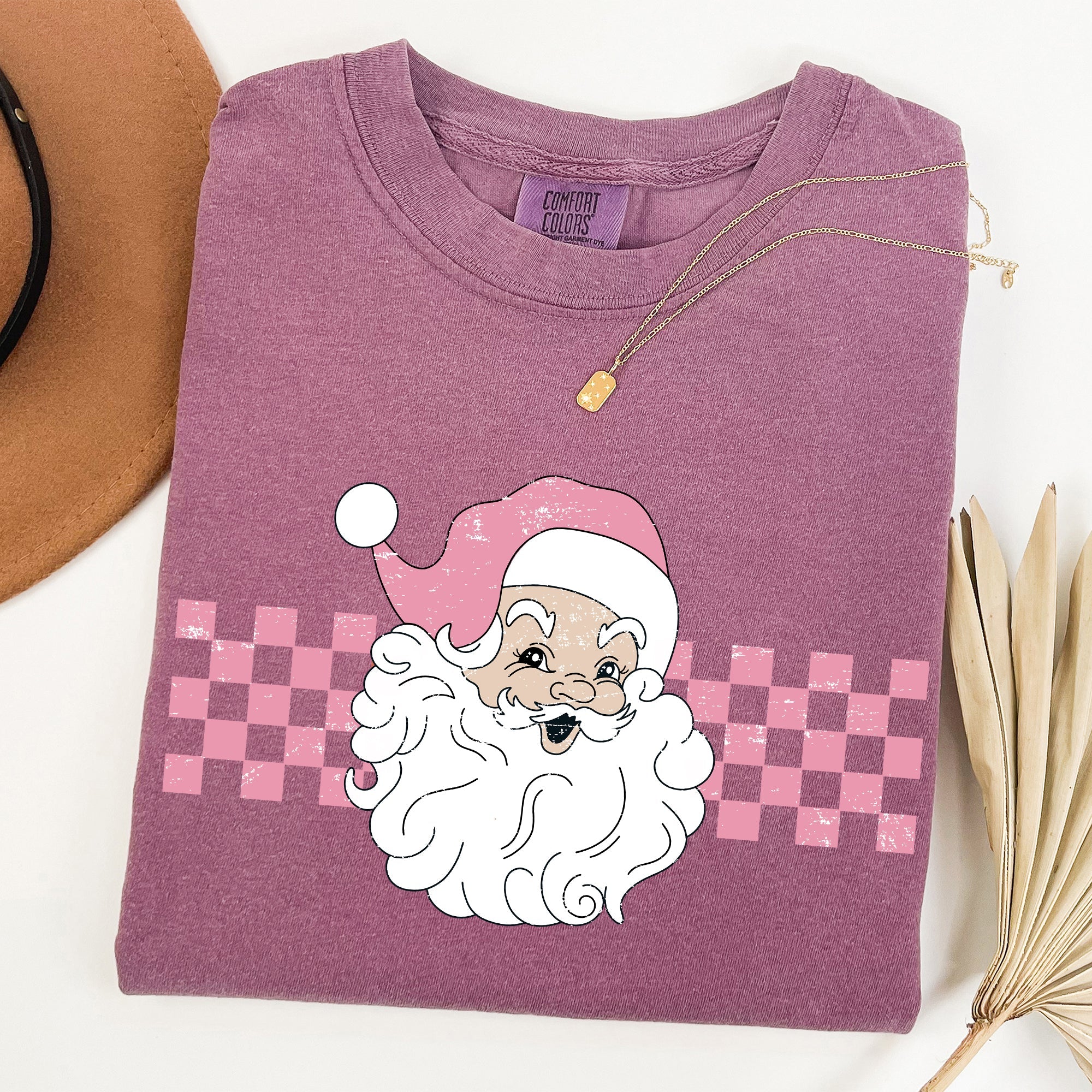 Retro Santa Checkered Christmas Winter Snow Xmas Vintage Holiday Scene Print Comfort Colors Tee