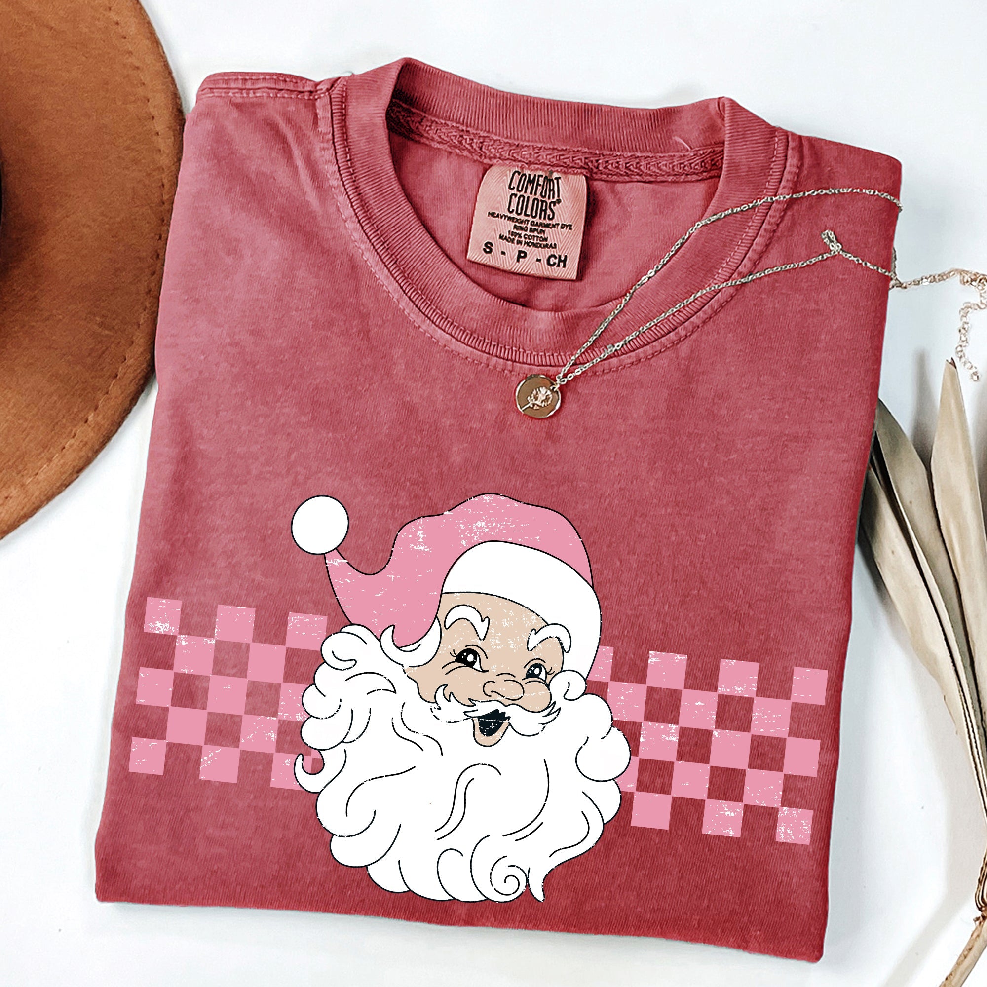 Retro Santa Checkered Christmas Winter Snow Xmas Vintage Holiday Scene Print Comfort Colors Tee