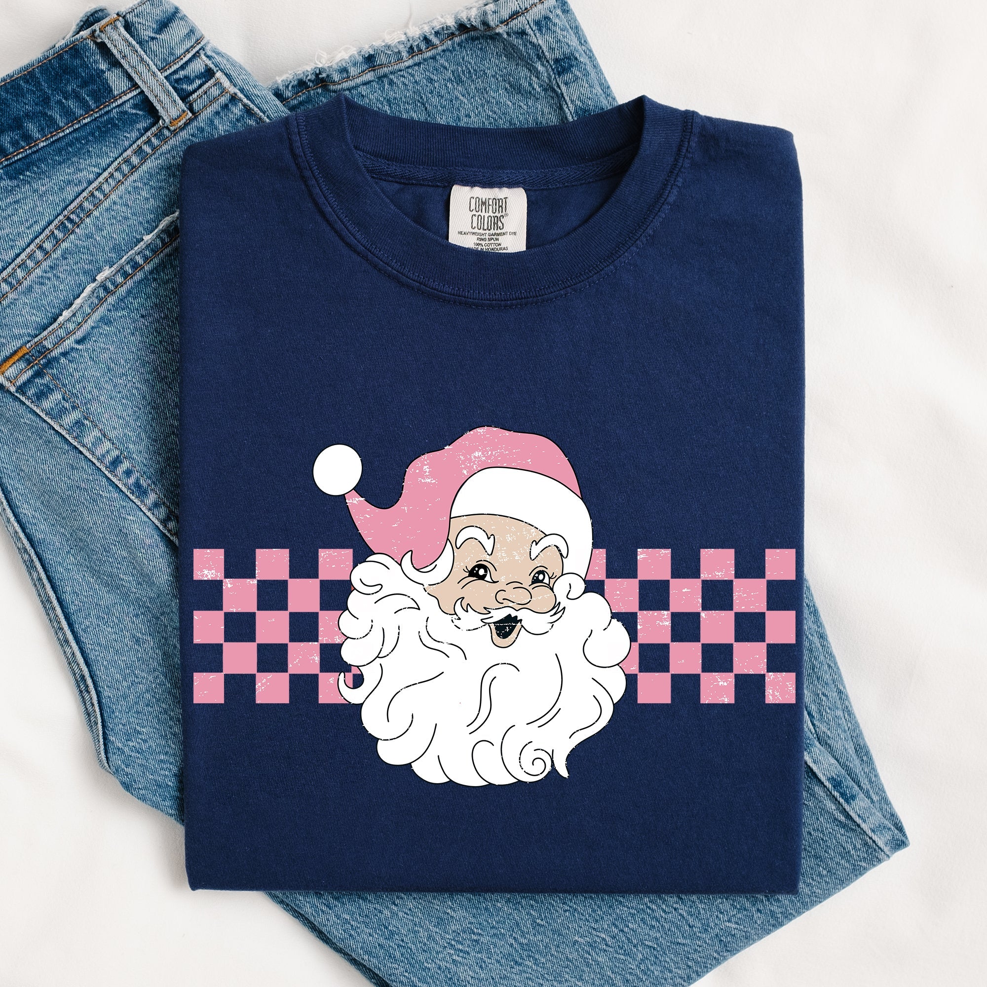Retro Santa Checkered Christmas Winter Snow Xmas Vintage Holiday Scene Print Comfort Colors Tee