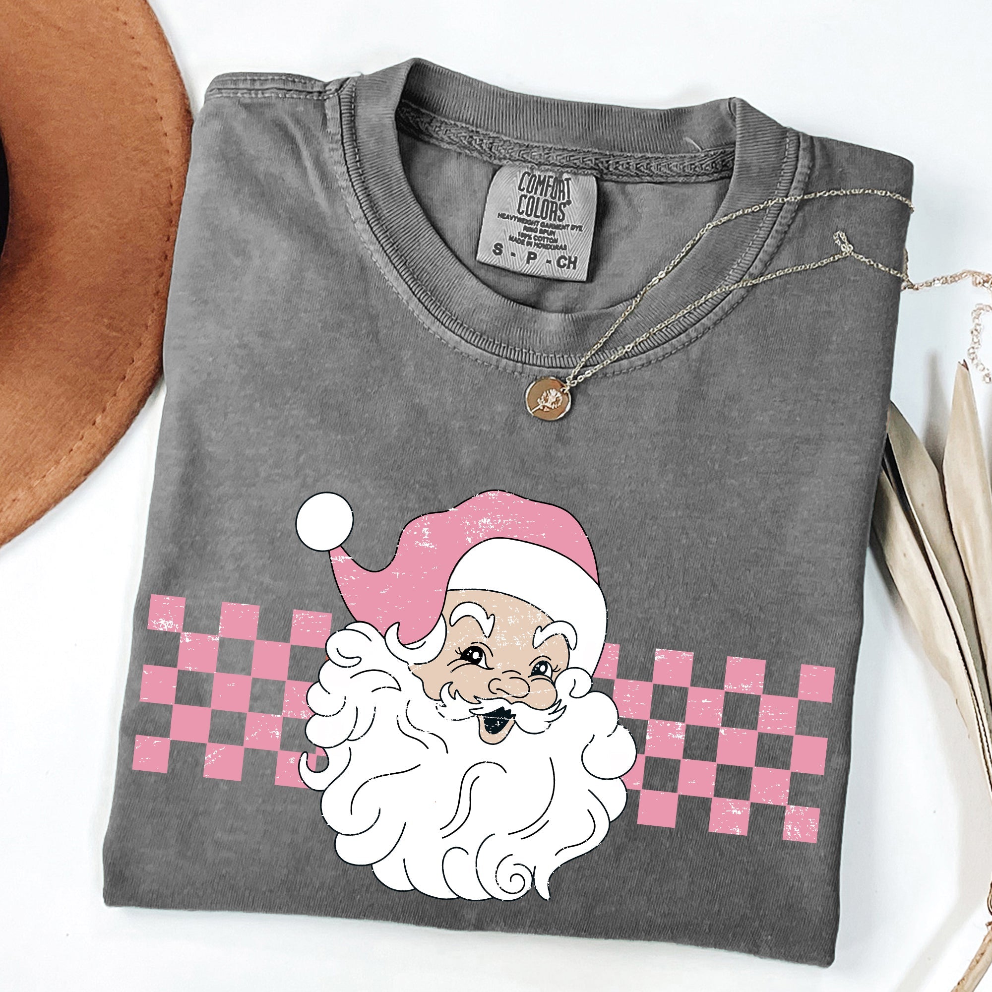 Retro Santa Checkered Christmas Winter Snow Xmas Vintage Holiday Scene Print Comfort Colors Tee
