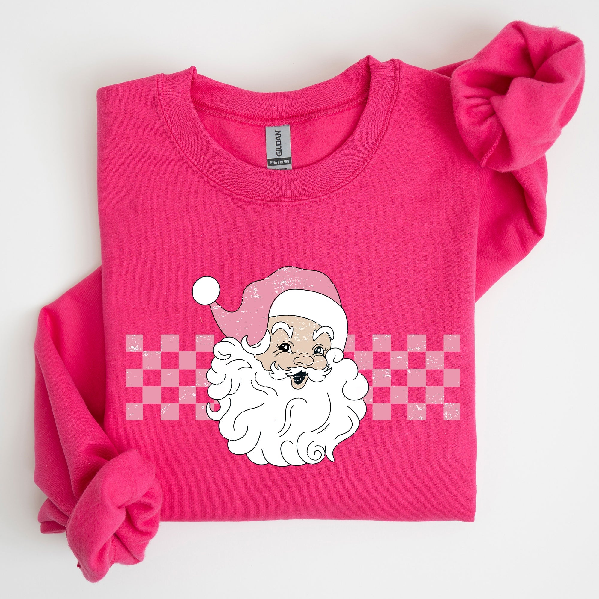 Retro Santa Checkered Pink Christmas Winter Snow Xmas Vintage Holiday Joyful Sweatshirt