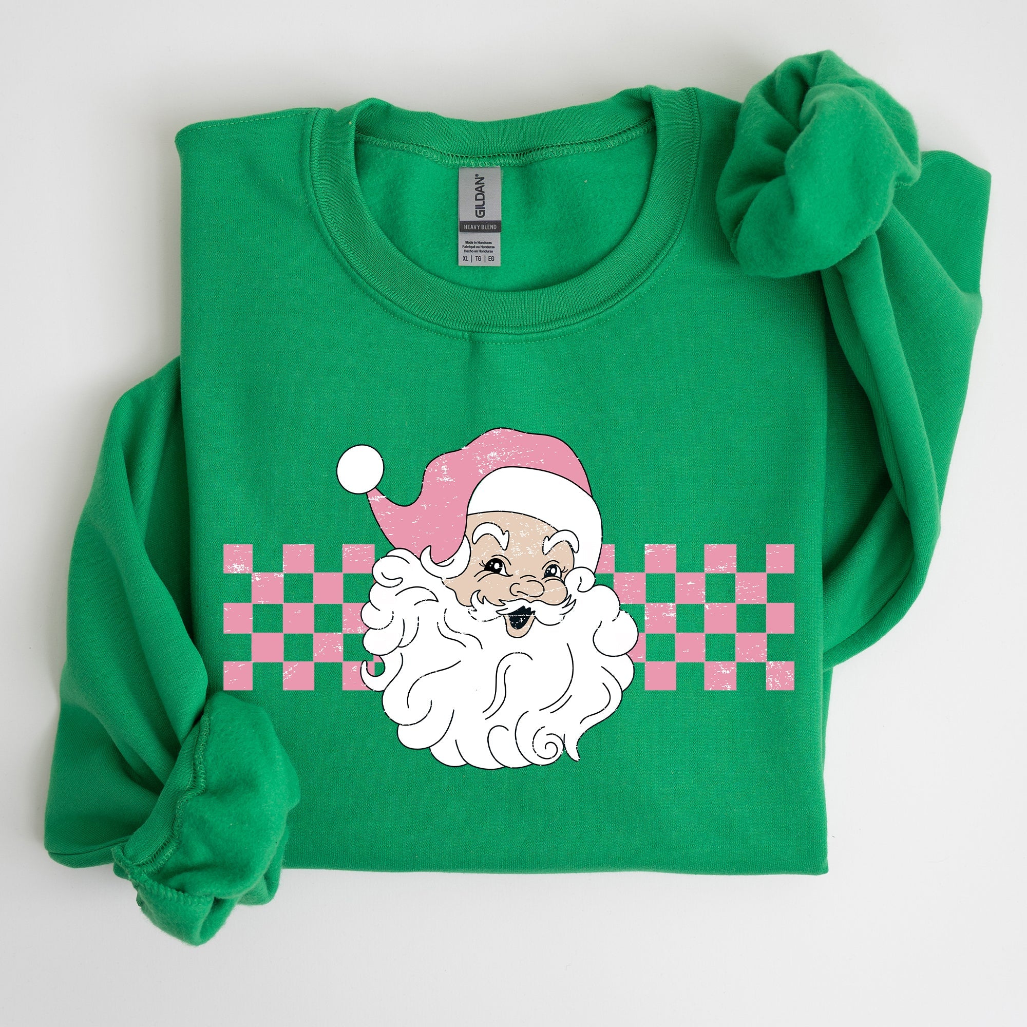 Retro Santa Checkered Pink Christmas Winter Snow Xmas Vintage Holiday Joyful Sweatshirt