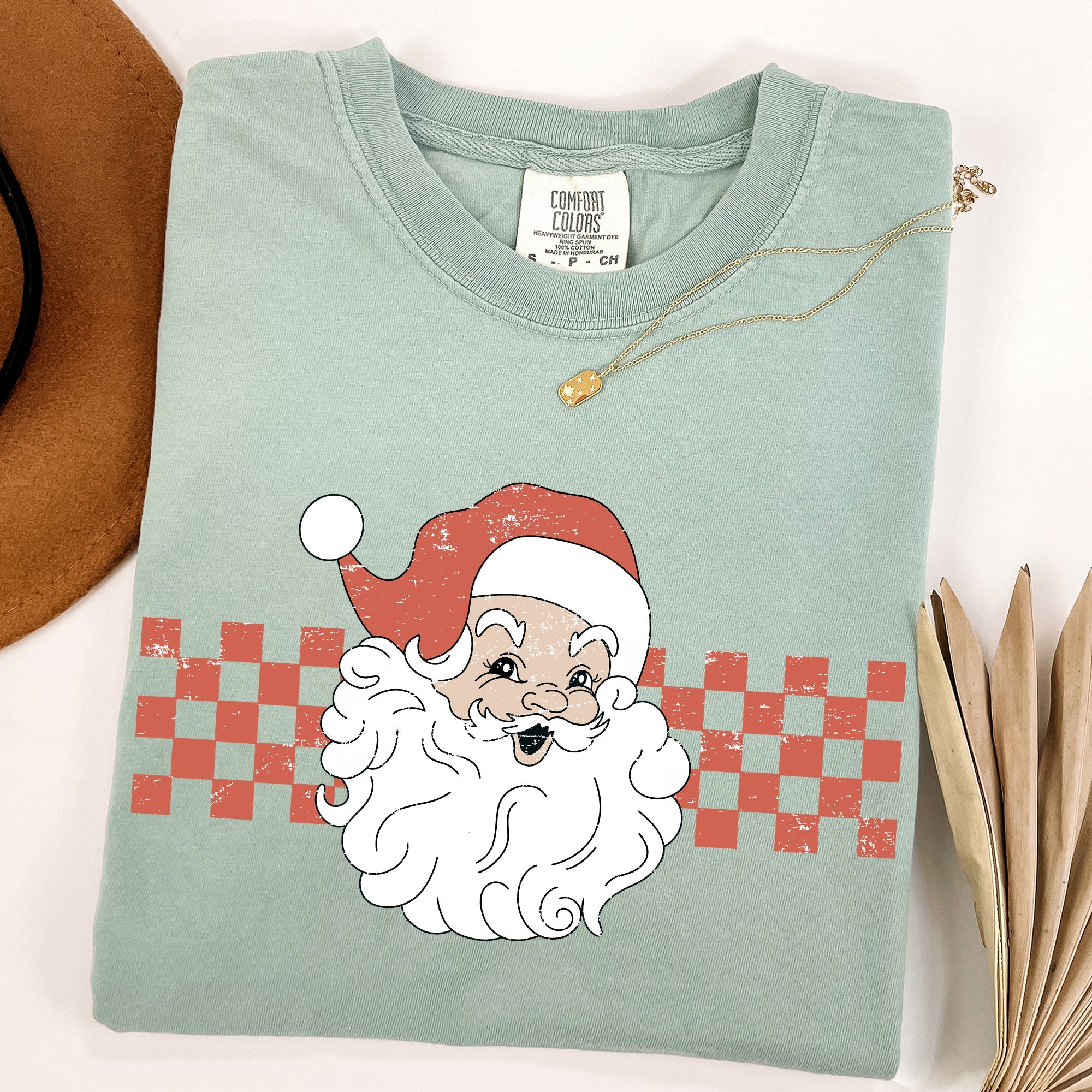 Retro Santa Checkered Christmas Winter Snow Holiday Red Vintage Classic Comfort Colors Tee