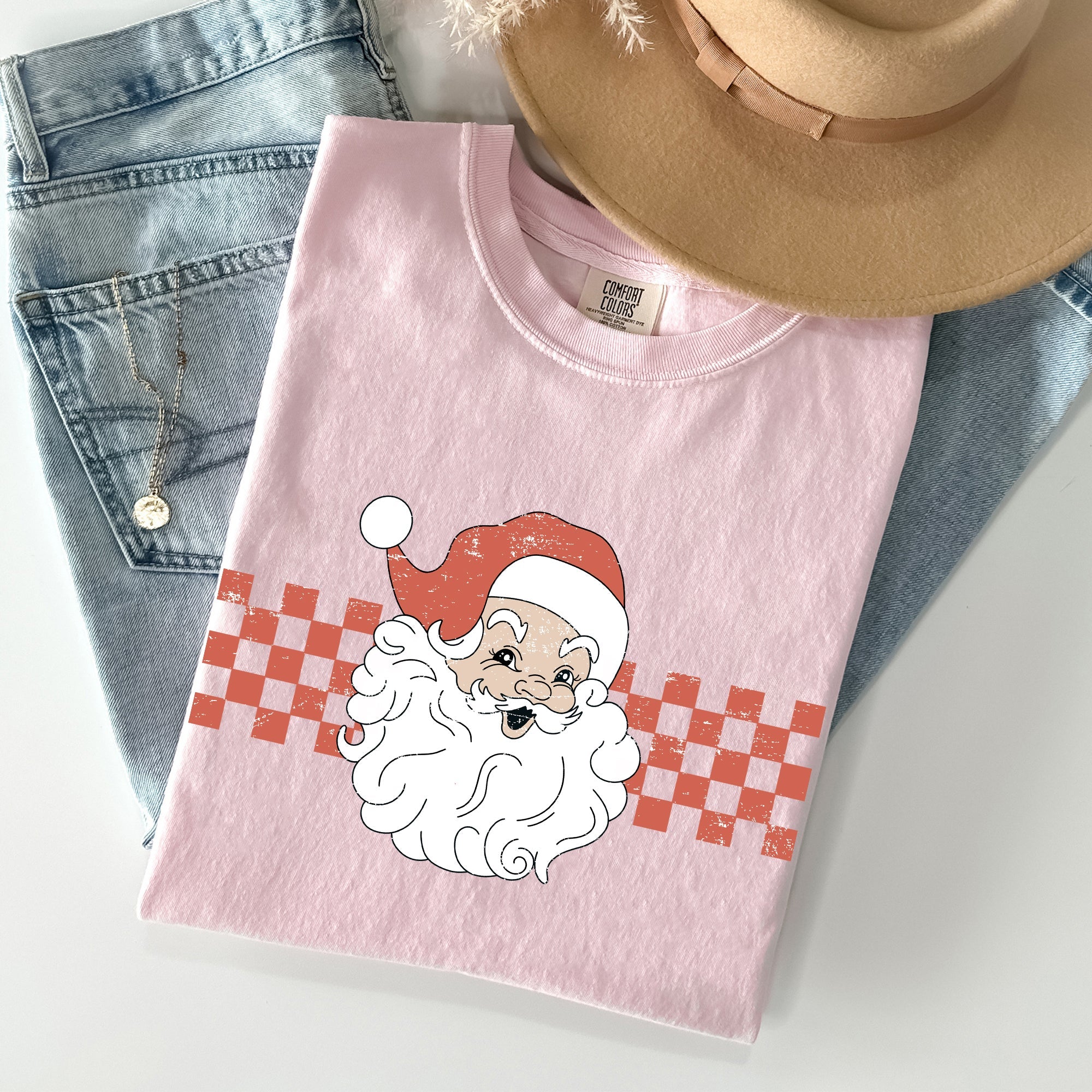 Retro Santa Checkered Christmas Winter Snow Holiday Red Vintage Classic Comfort Colors Tee