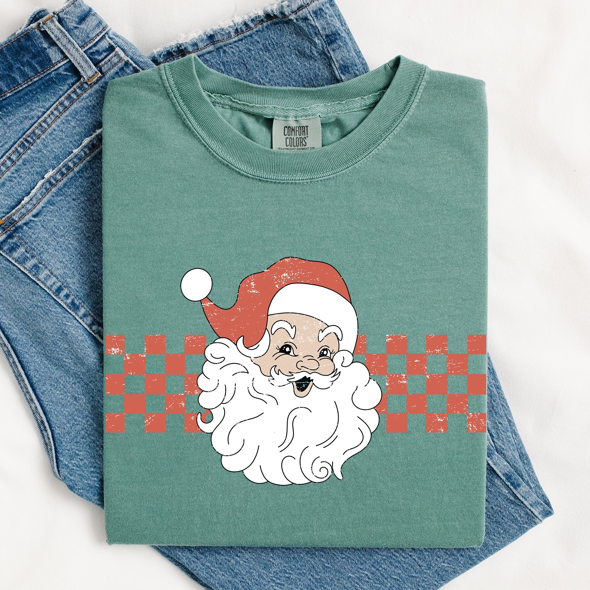 Retro Santa Checkered Christmas Winter Snow Holiday Red Vintage Classic Comfort Colors Tee