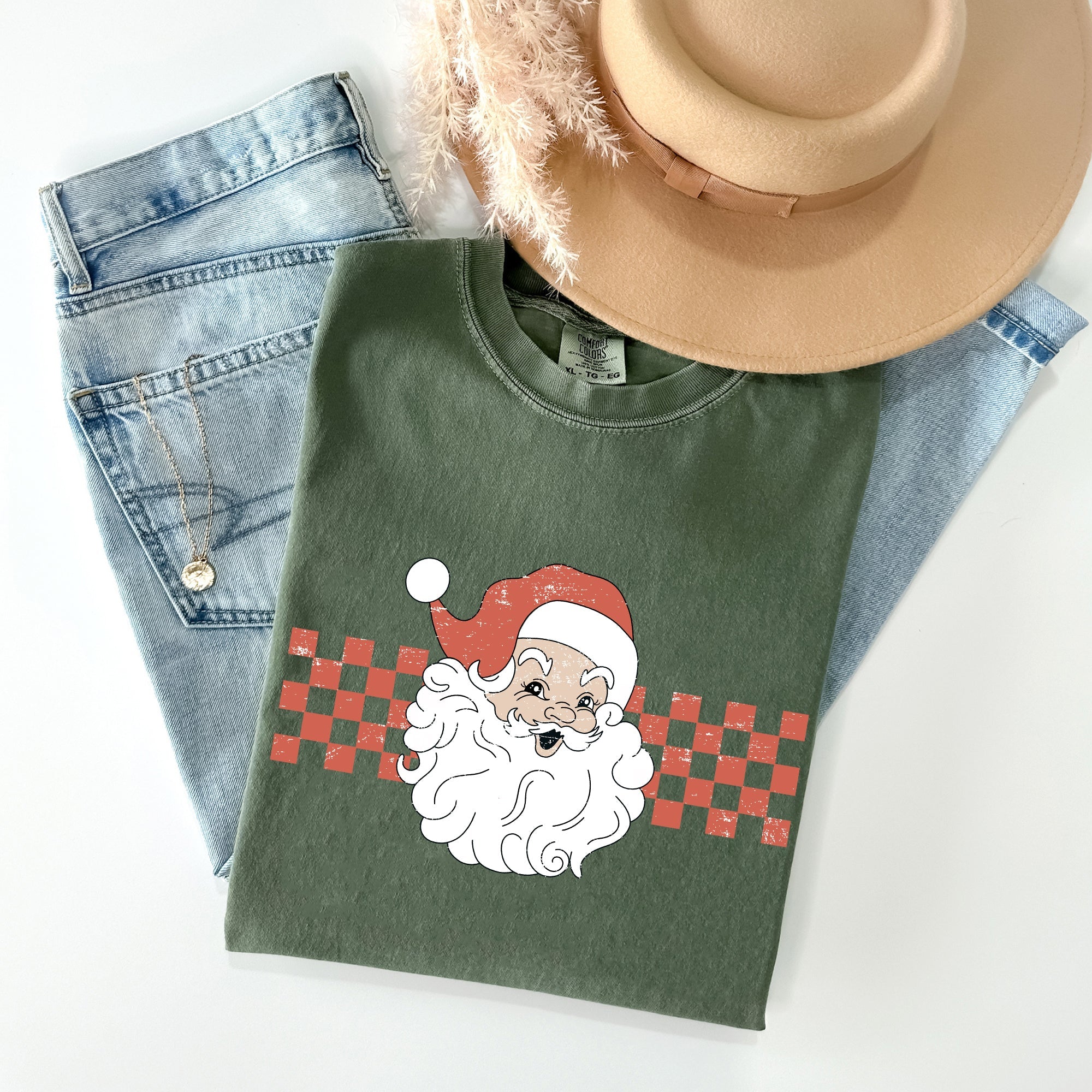 Retro Santa Checkered Christmas Winter Snow Holiday Red Vintage Classic Comfort Colors Tee