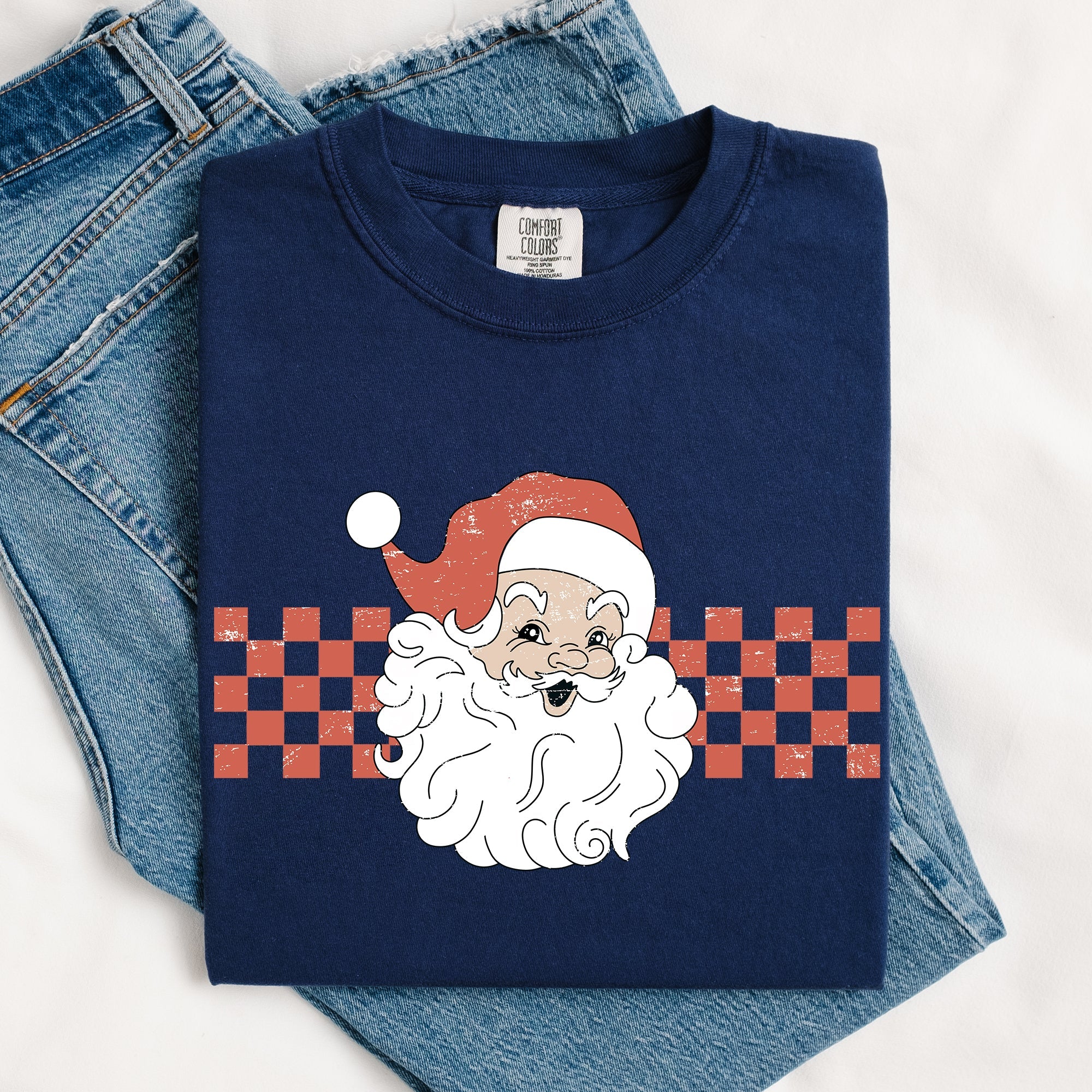 Retro Santa Checkered Christmas Winter Snow Holiday Red Vintage Classic Comfort Colors Tee