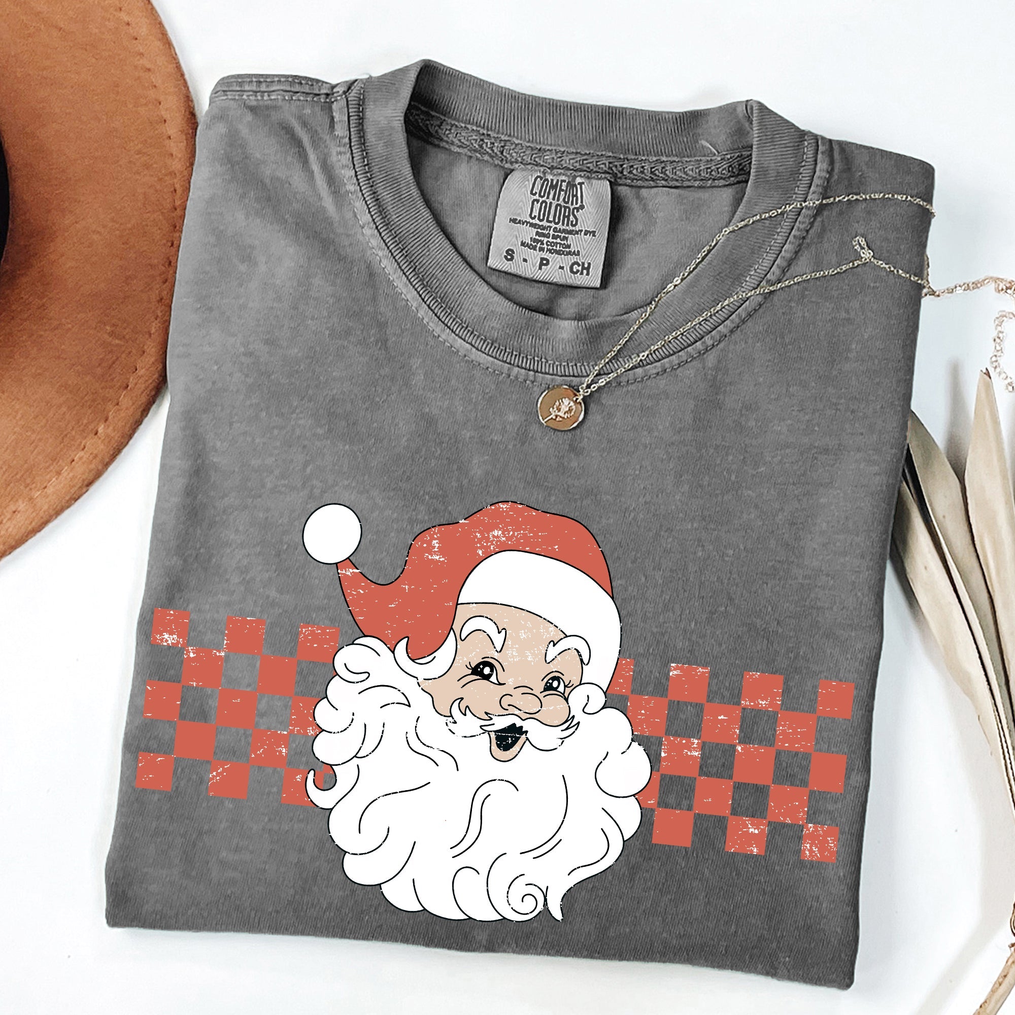 Retro Santa Checkered Christmas Winter Snow Holiday Red Vintage Classic Comfort Colors Tee