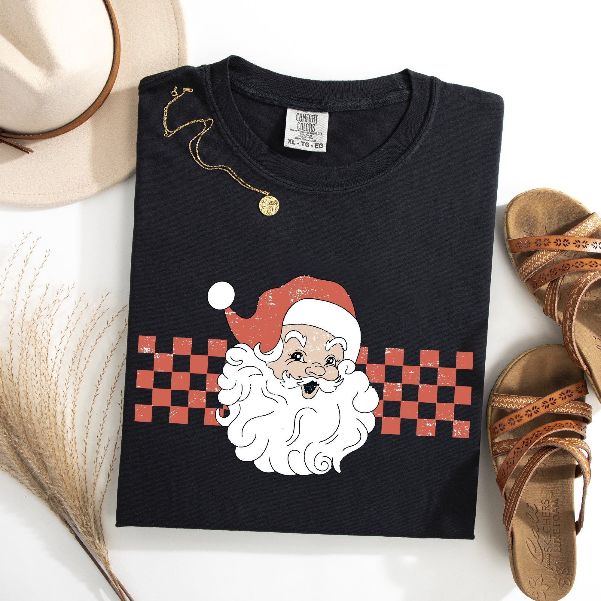 Retro Santa Checkered Christmas Winter Snow Holiday Red Vintage Classic Comfort Colors Tee