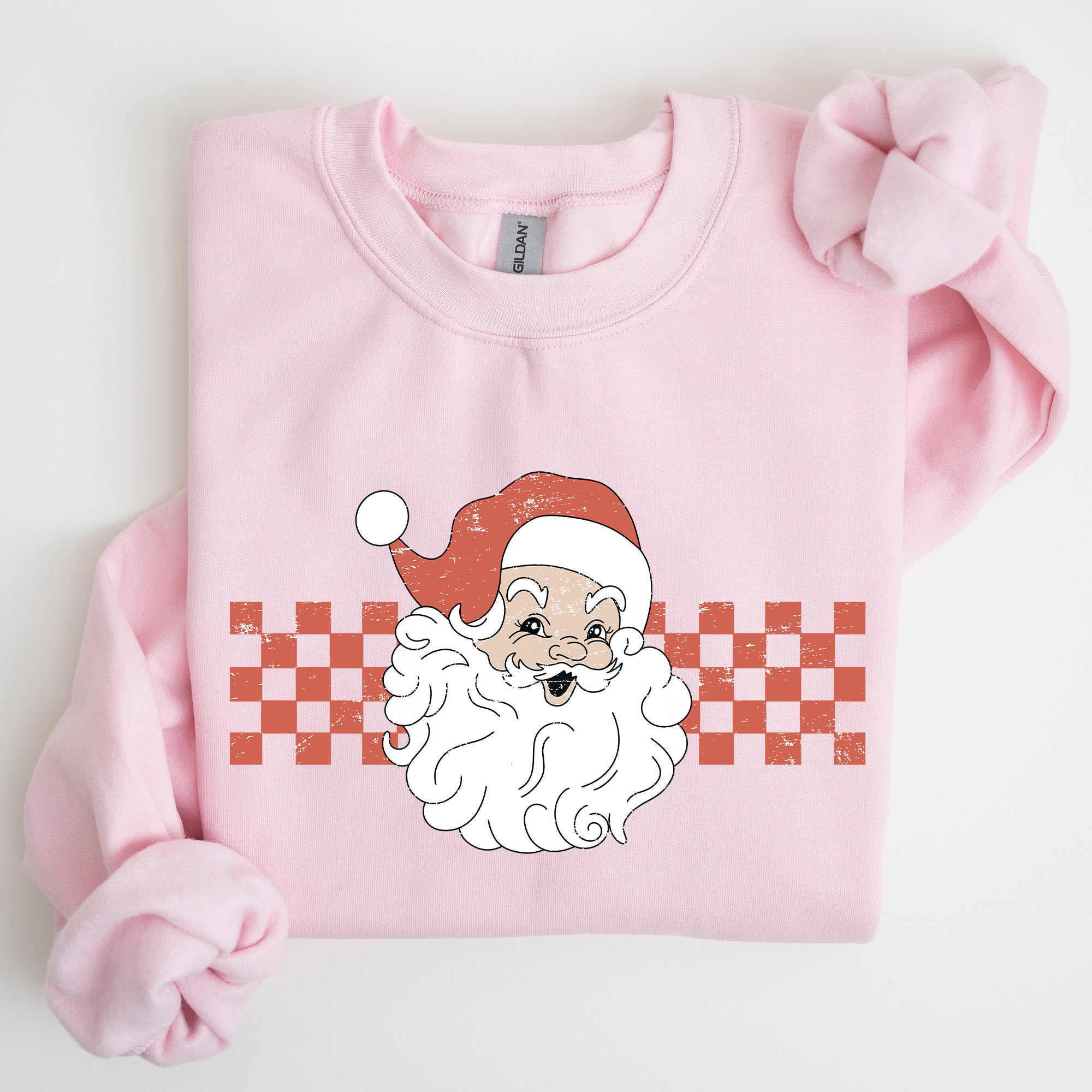 Retro Santa Checkered Christmas Pattern Vintage Santa Claus Artwork For Winter Cozy Sweatshirt