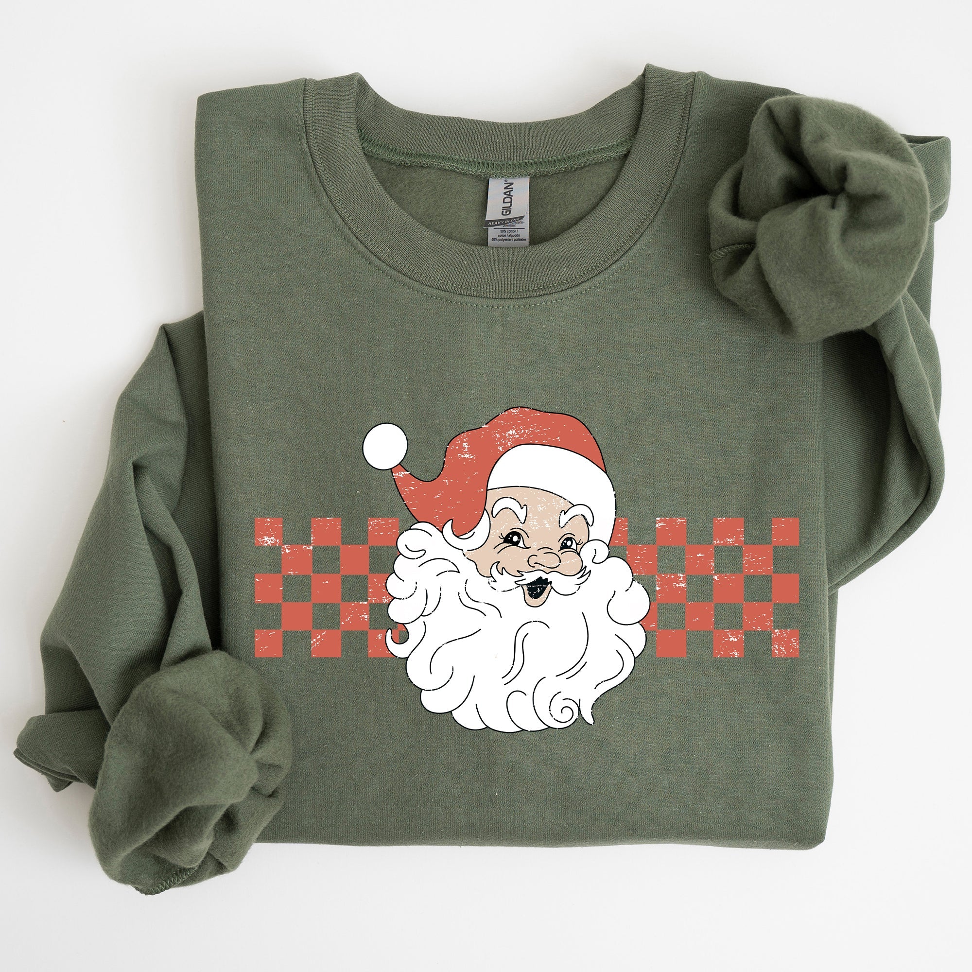 Retro Santa Checkered Christmas Pattern Vintage Santa Claus Artwork For Winter Cozy Sweatshirt