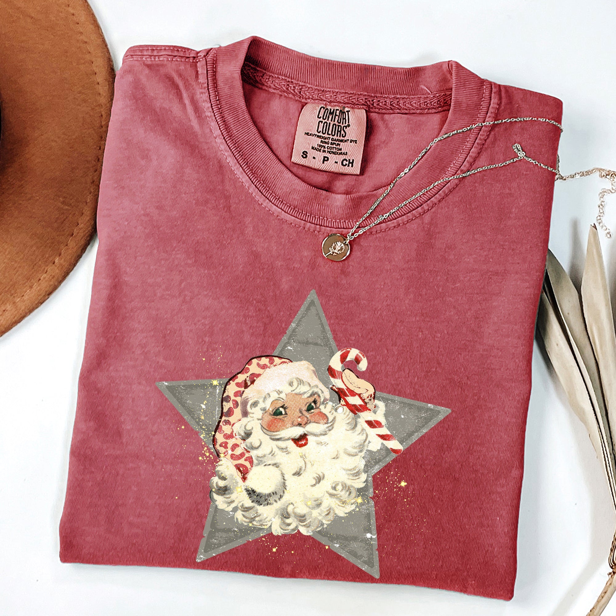 Retro Santa Green Star Christmas Winter Xmas Vintage Holiday Graphic Comfort Colors Tee