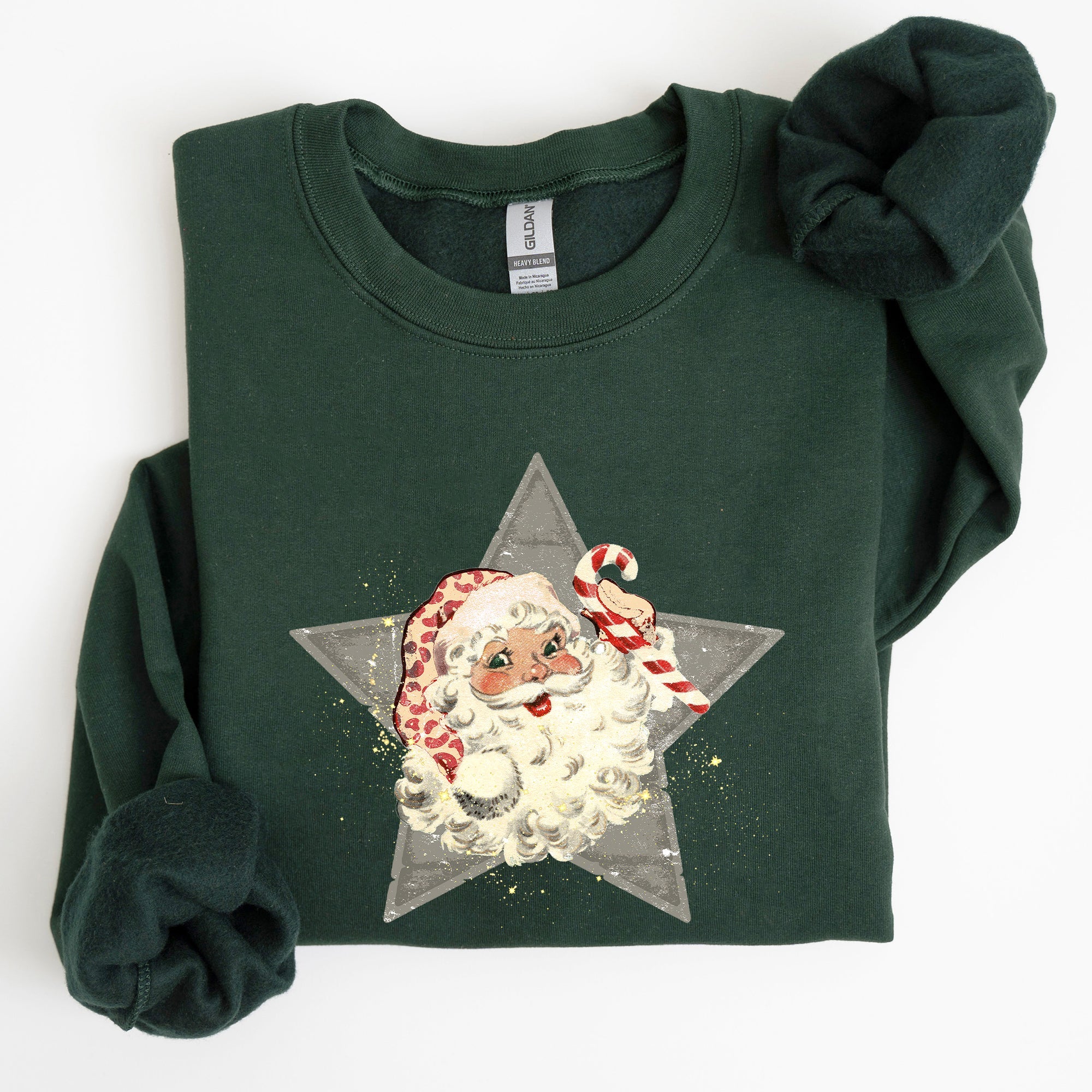 Retro Santa Green Star Christmas Winter Vintage Graphic Holiday Illustration Sweatshirt