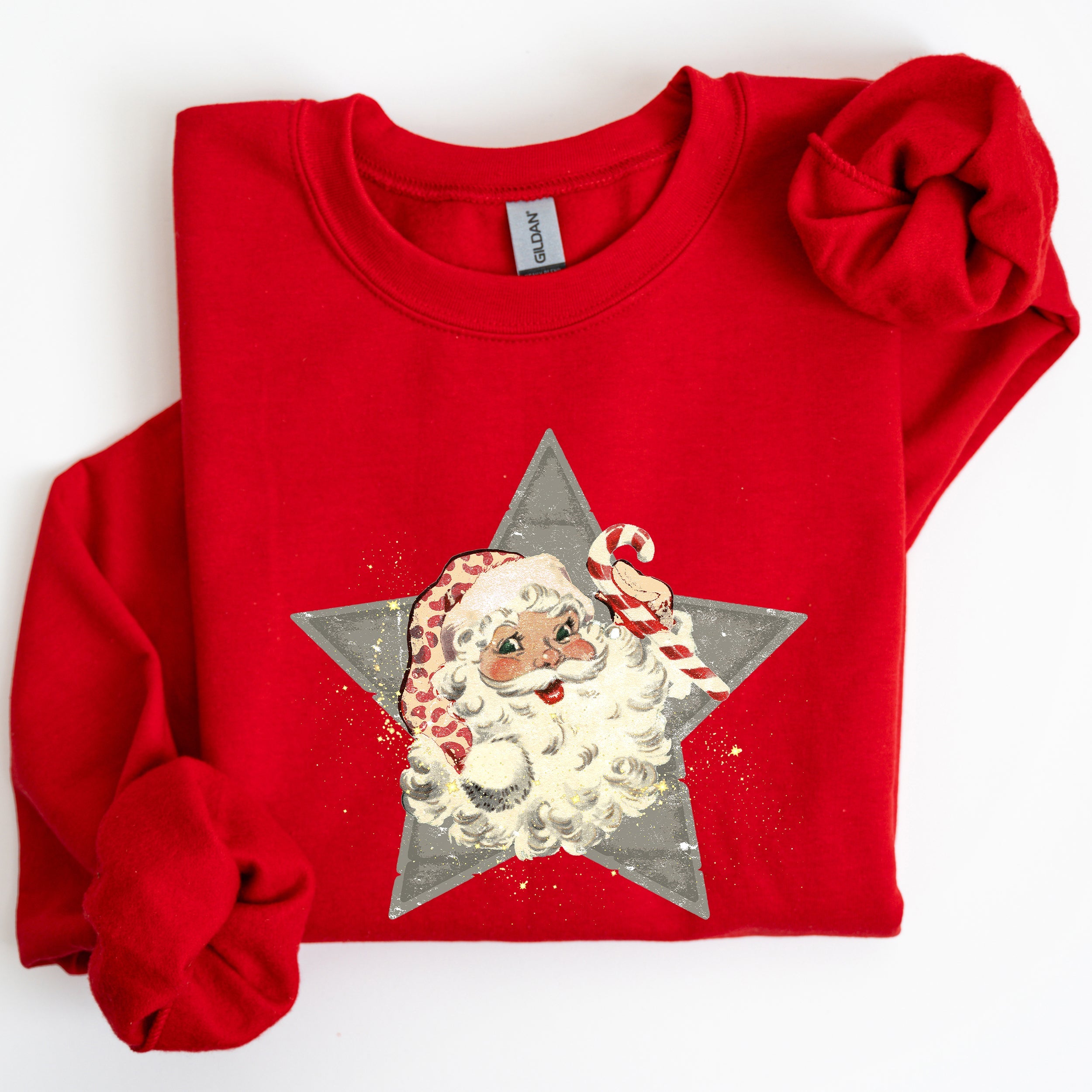 Retro Santa Green Star Christmas Winter Vintage Graphic Holiday Illustration Sweatshirt