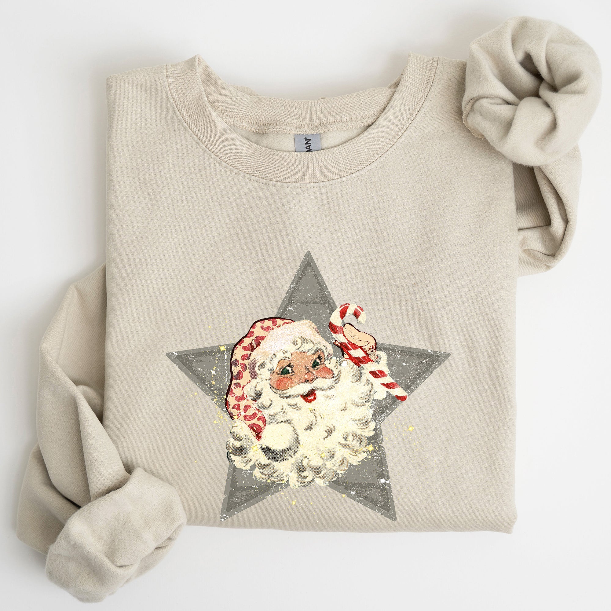 Retro Santa Green Star Christmas Winter Vintage Graphic Holiday Illustration Sweatshirt