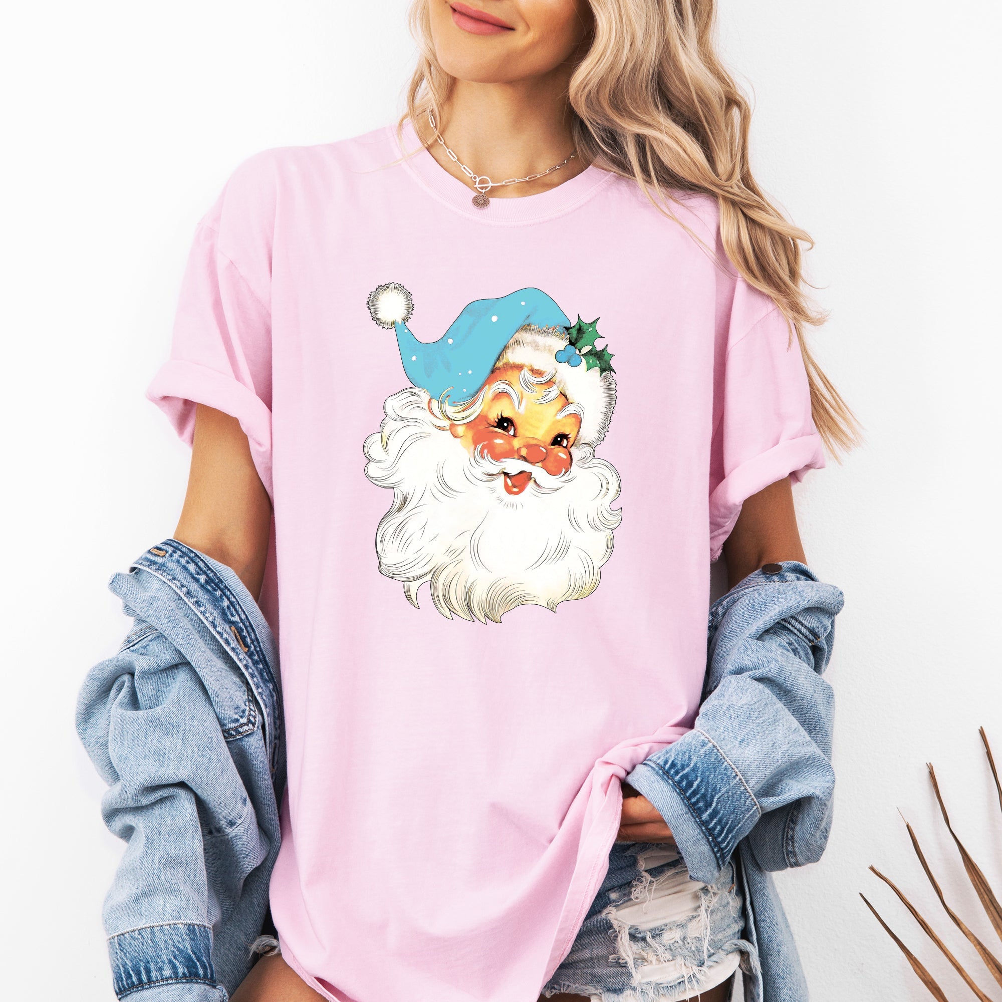 Retro Santa Blue Classic Twinkle Christmas Winter Xmas Vintage Style Comfort Colors Tee