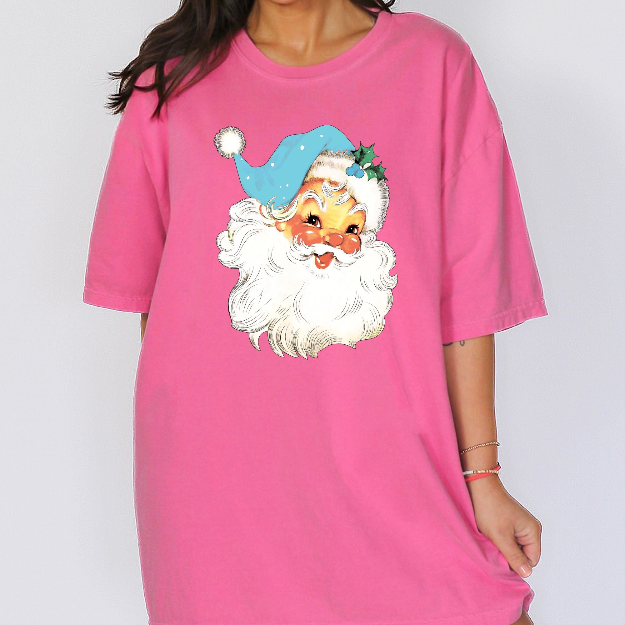 Retro Santa Blue Classic Twinkle Christmas Winter Xmas Vintage Style Comfort Colors Tee